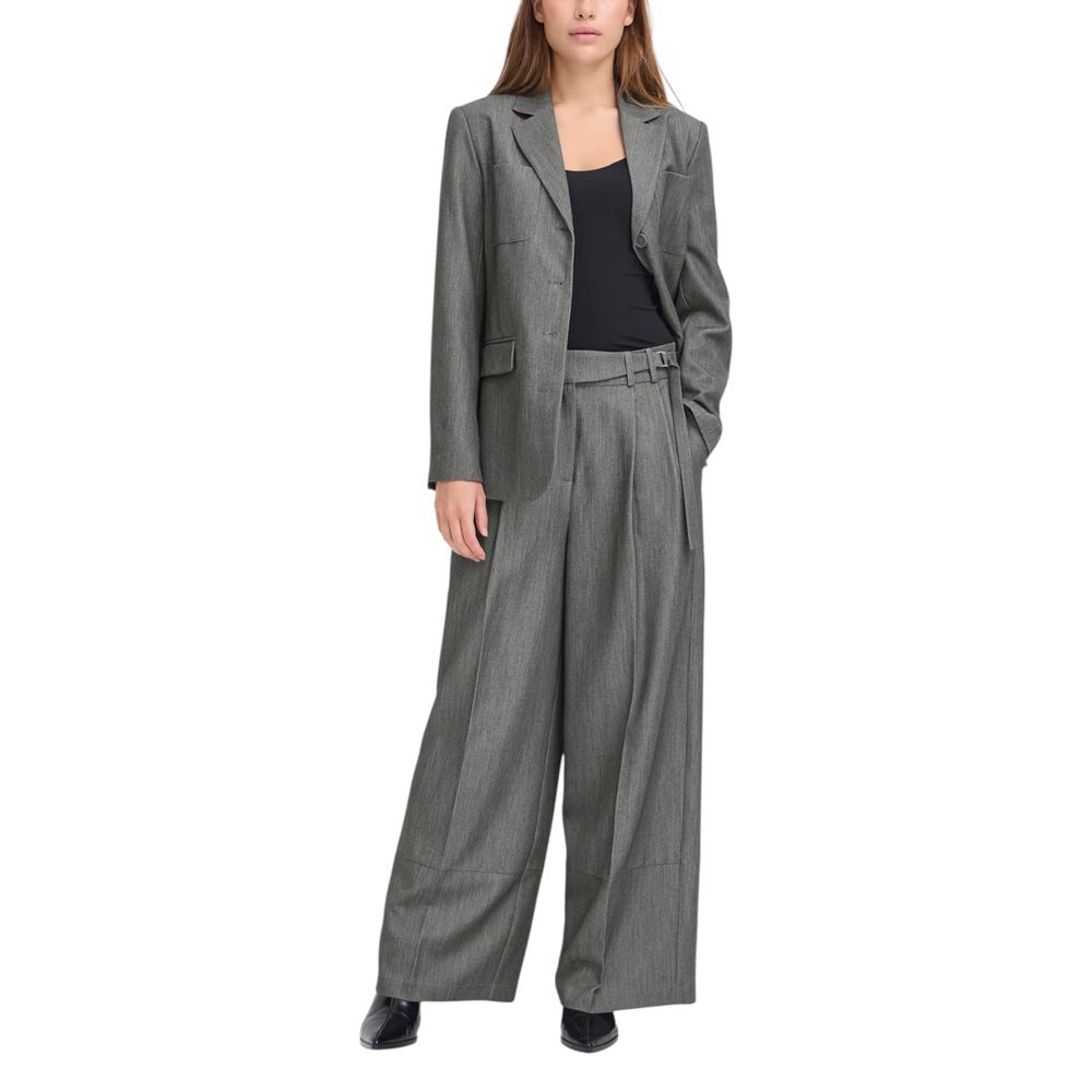 Gray Polyester Casual Pants - ventzia