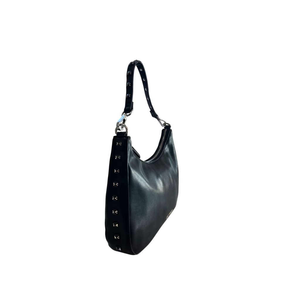 Black Polyurethane Women Shoulder Bag - ventzia