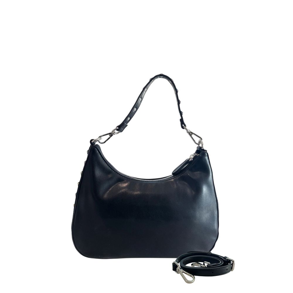 Black Polyurethane Women Shoulder Bag - ventzia