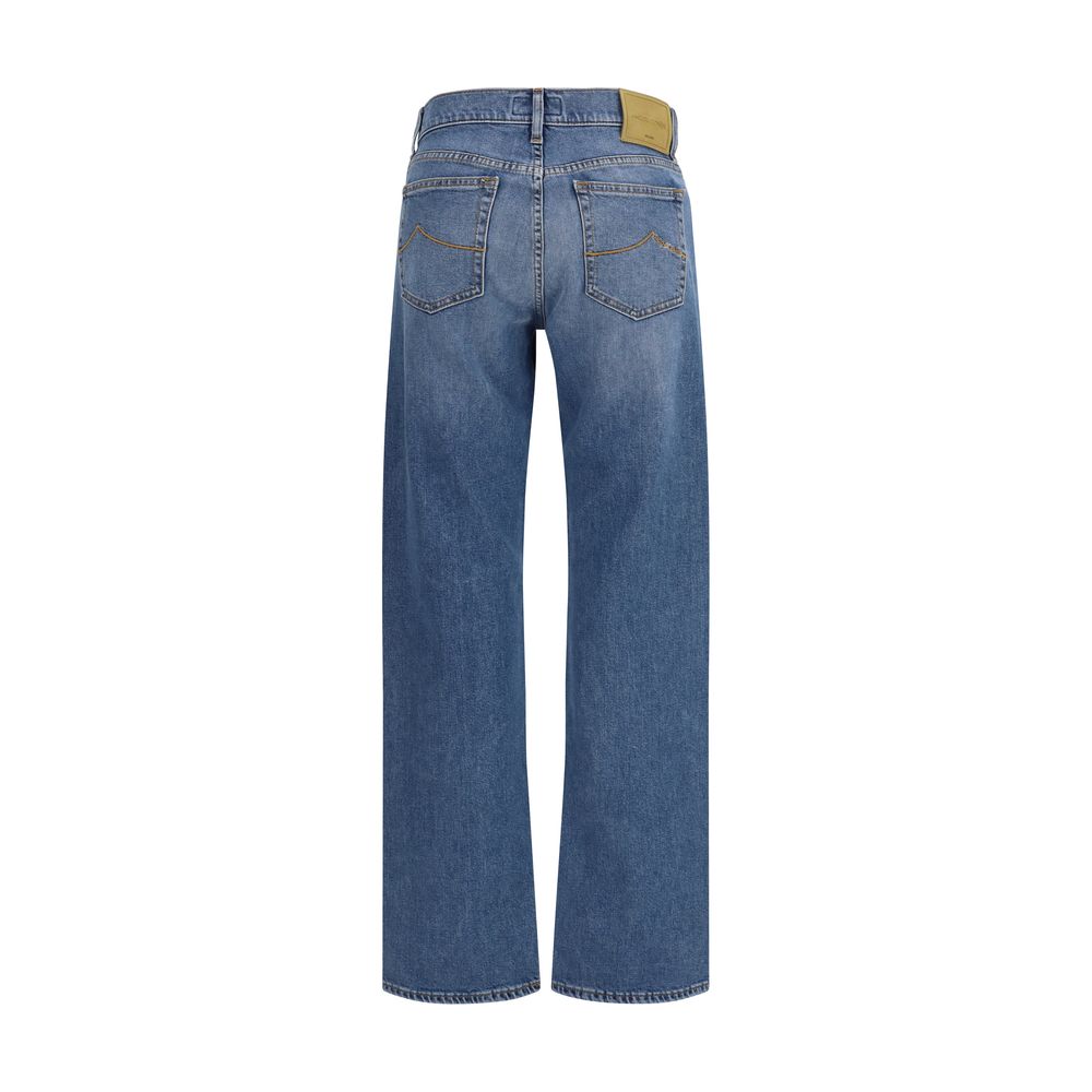 Blue Cotton Straight-Leg Jeans - ventzia