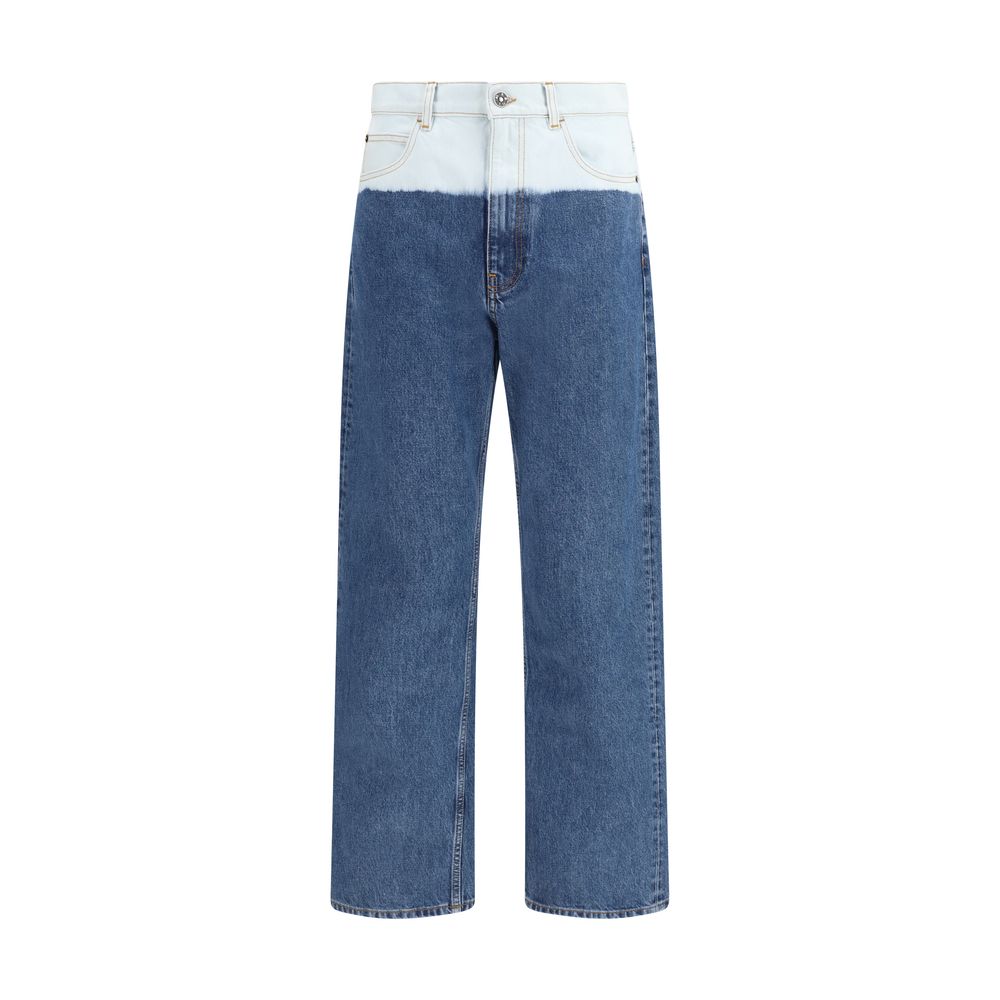 Blue Cotton Straight-Leg Jeans - ventzia