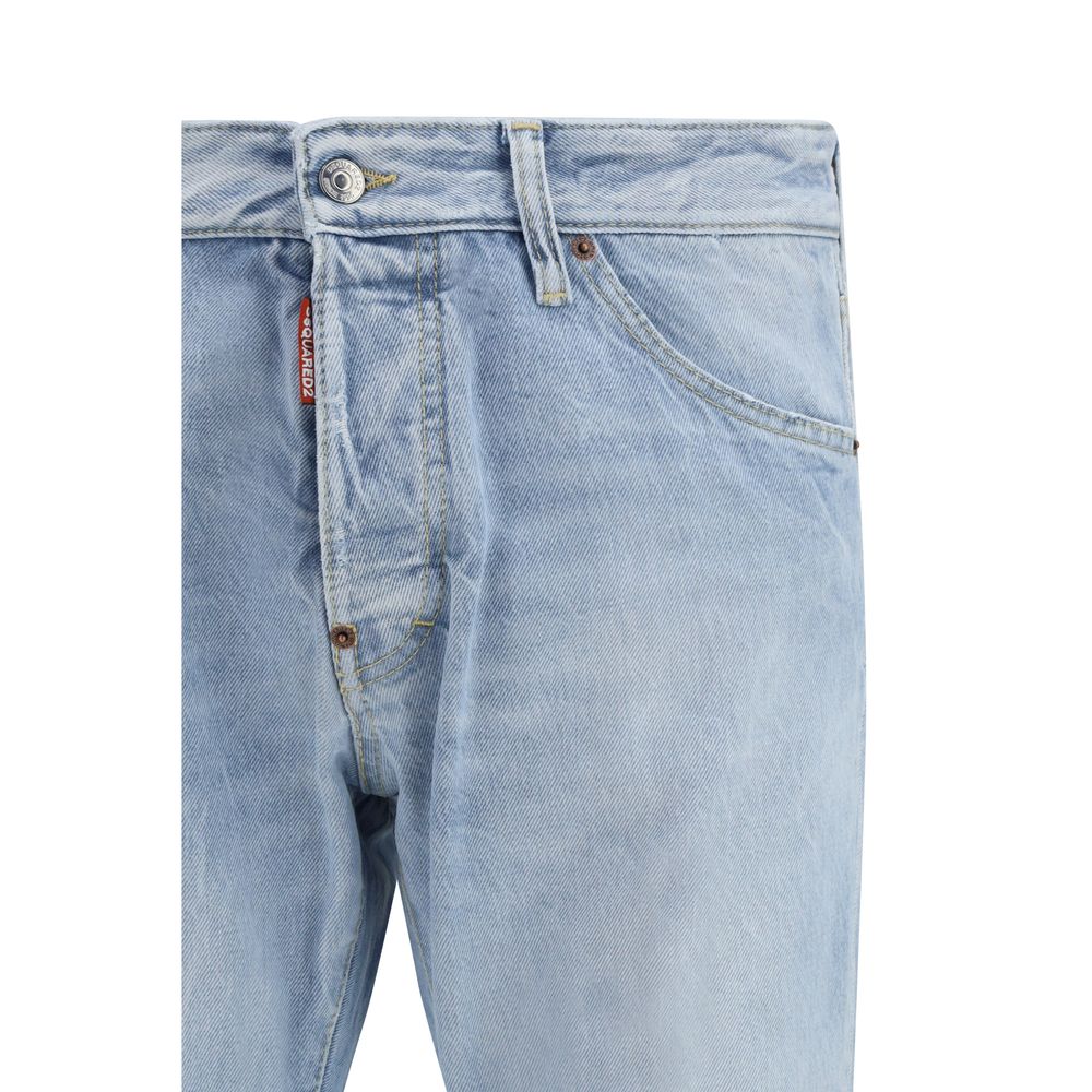 Blue Cotton Straight-Leg Jeans - ventzia