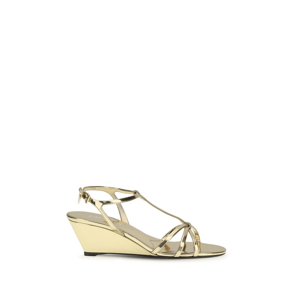 Gold Calf Leather Bos Taurus Wedge Sandals - ventzia