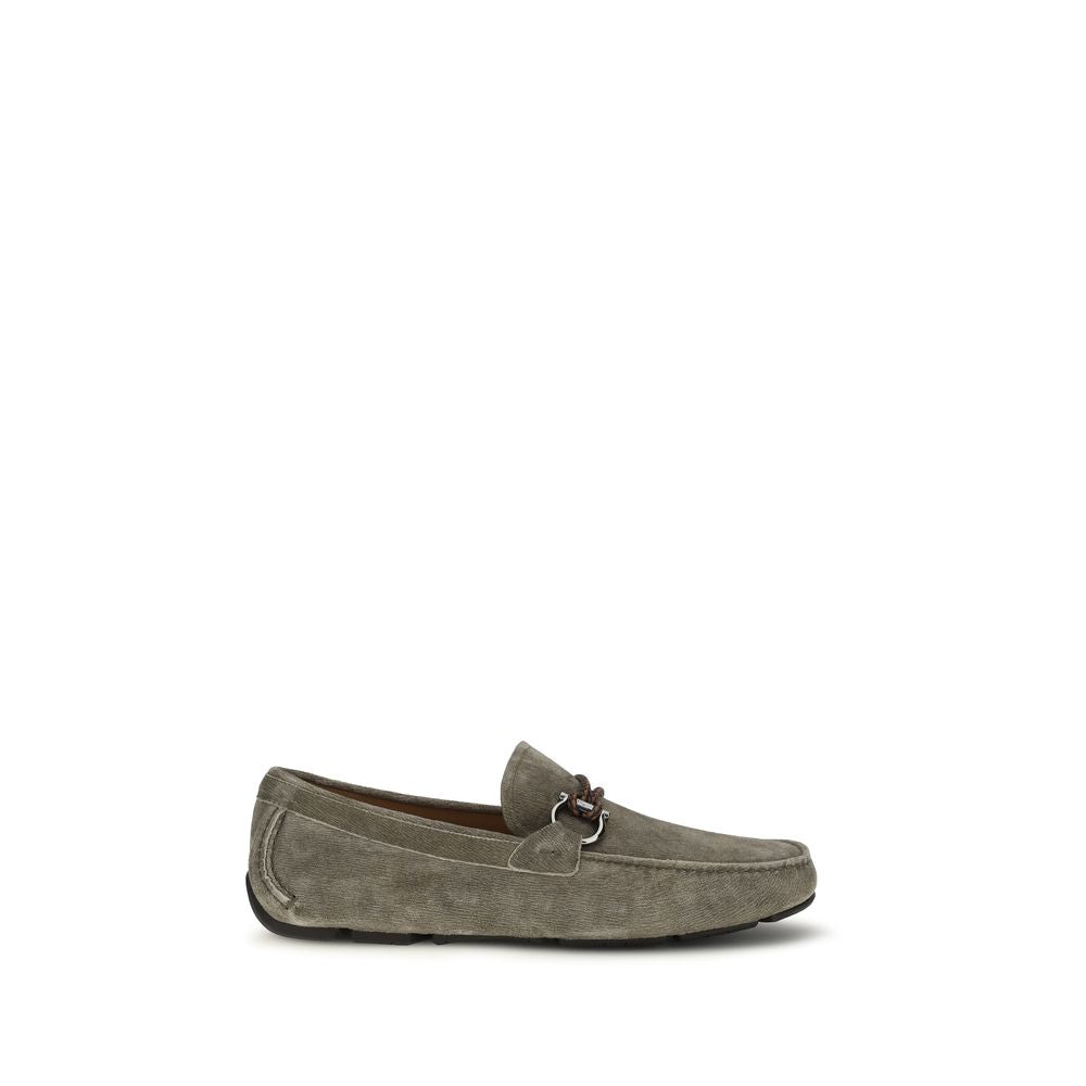 Gray Calf Leather Bos Taurus Slip-On Loafers - ventzia