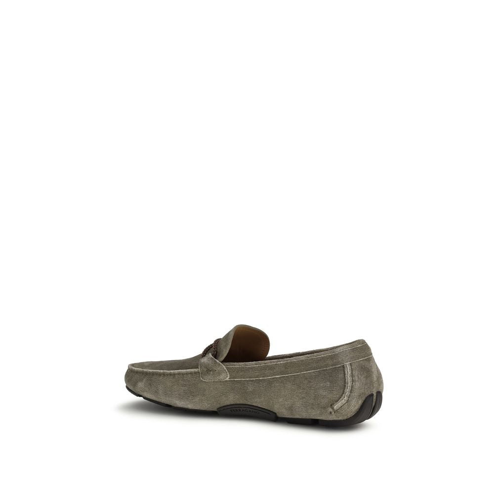 Gray Calf Leather Bos Taurus Slip-On Loafers - ventzia