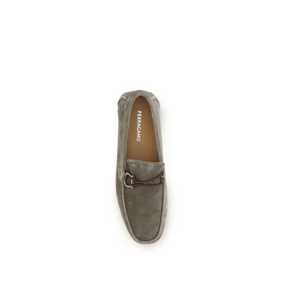 Gray Calf Leather Bos Taurus Slip-On Loafers - ventzia