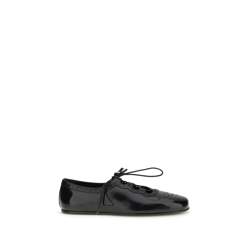 Black Calf Leather Bos Taurus Ballet Flats - ventzia