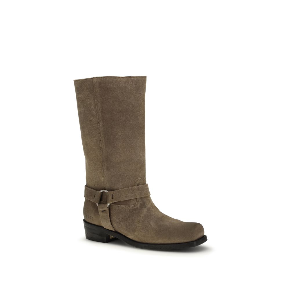 Beige Calf Leather Bos Taurus Lace-Up Boots - ventzia