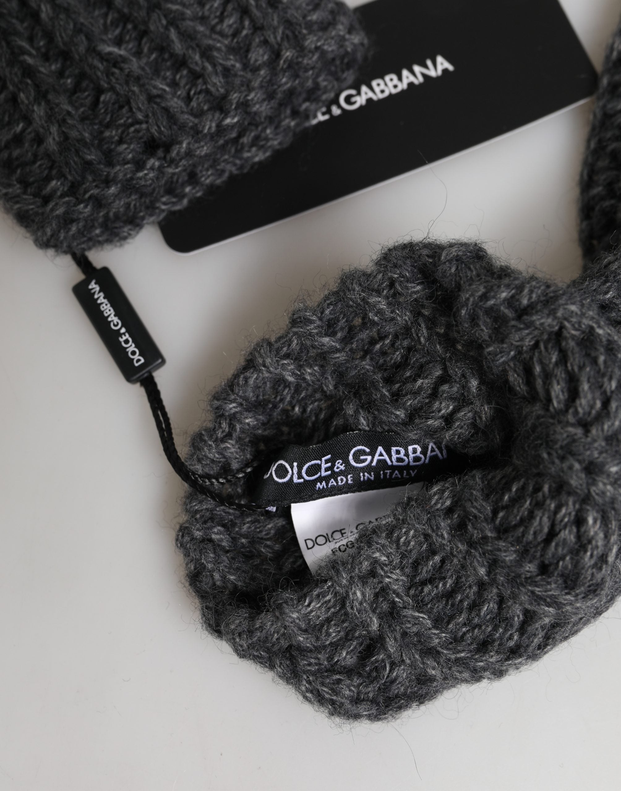 Gray Acrylic Knitted Fingerless Arm Warmer Gloves - ventzia
