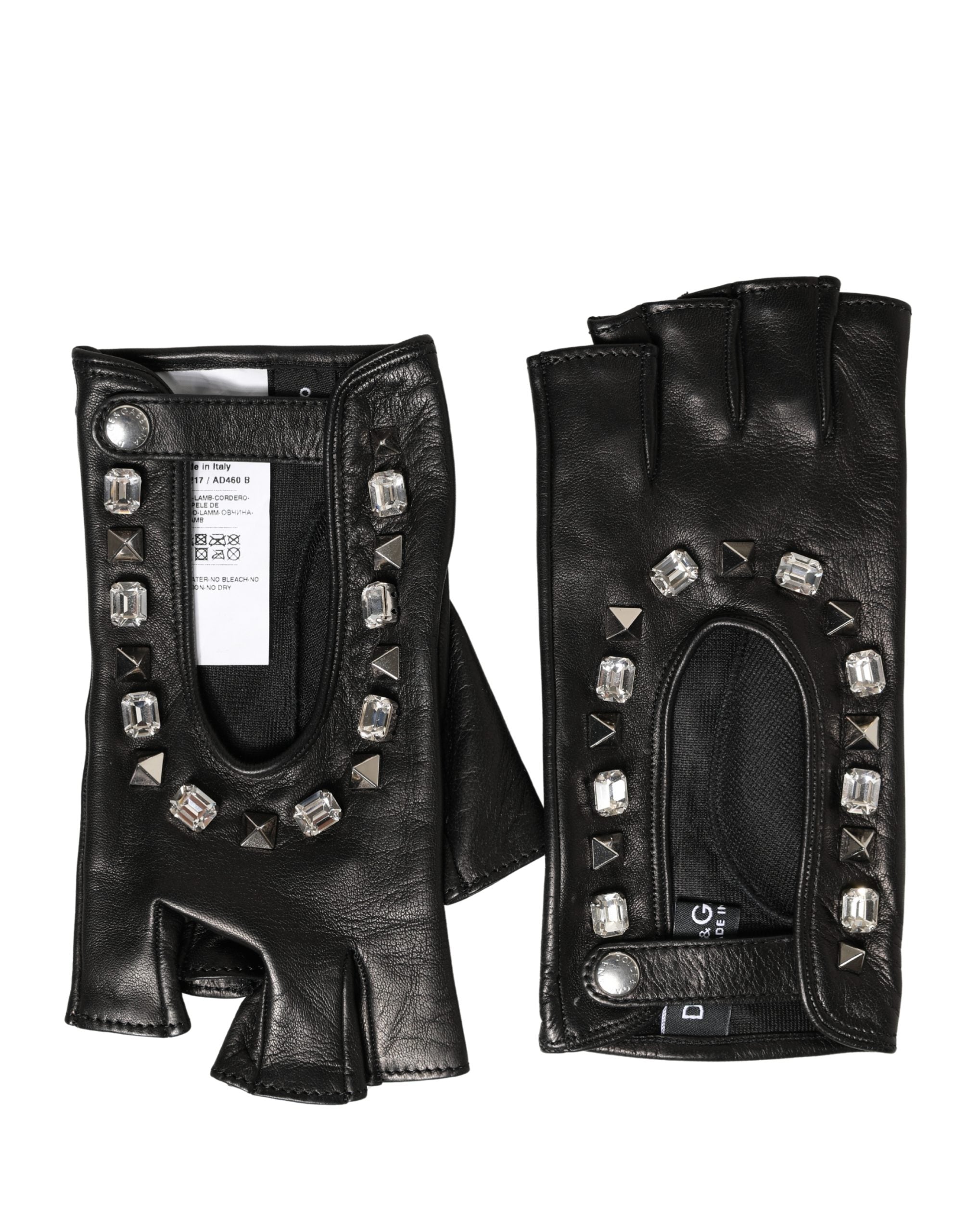 Women Black Embellished Wrist Length Mitten Gloves - ventzia