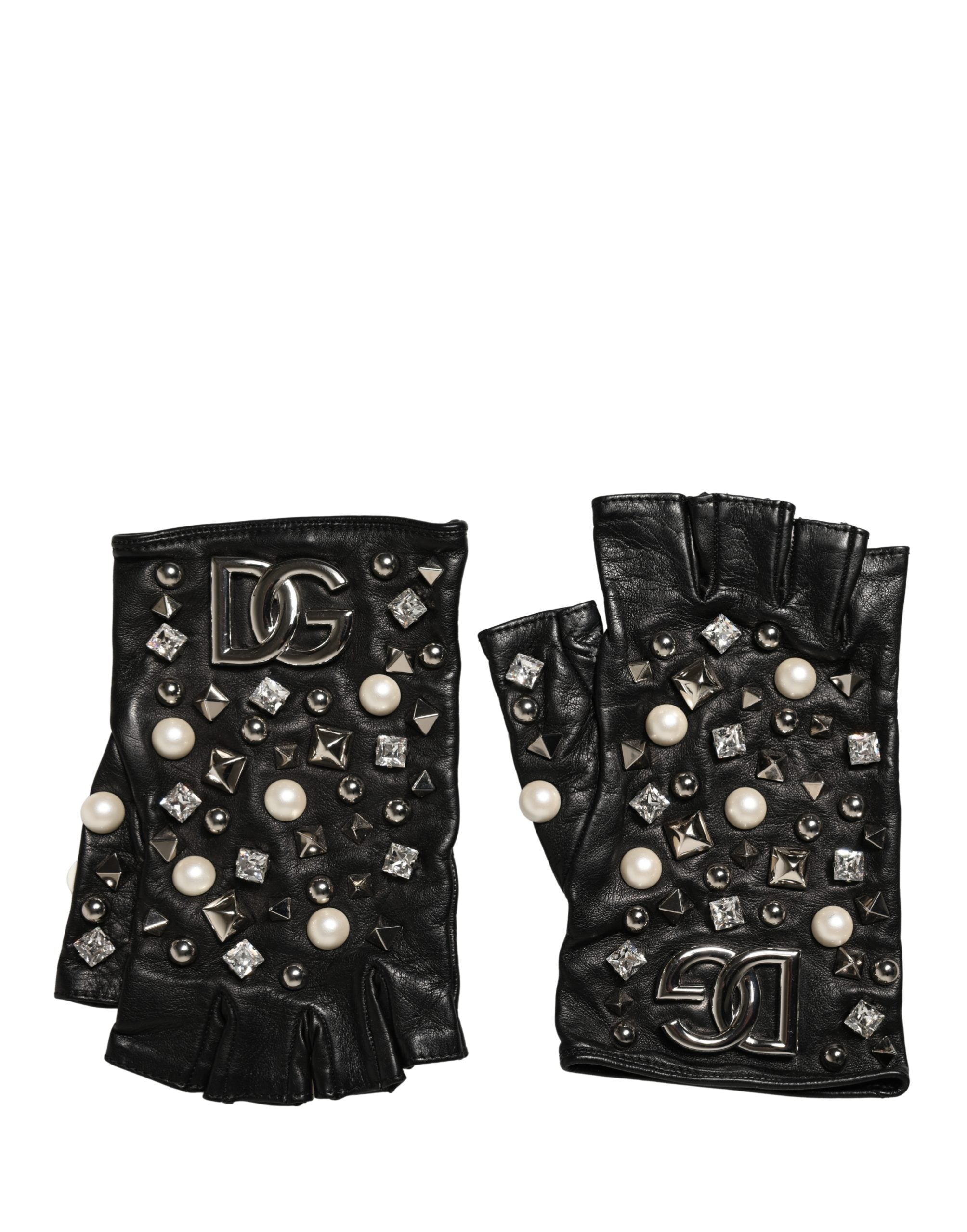 Black Pearl Embellished Wrist Length Gloves - ventzia