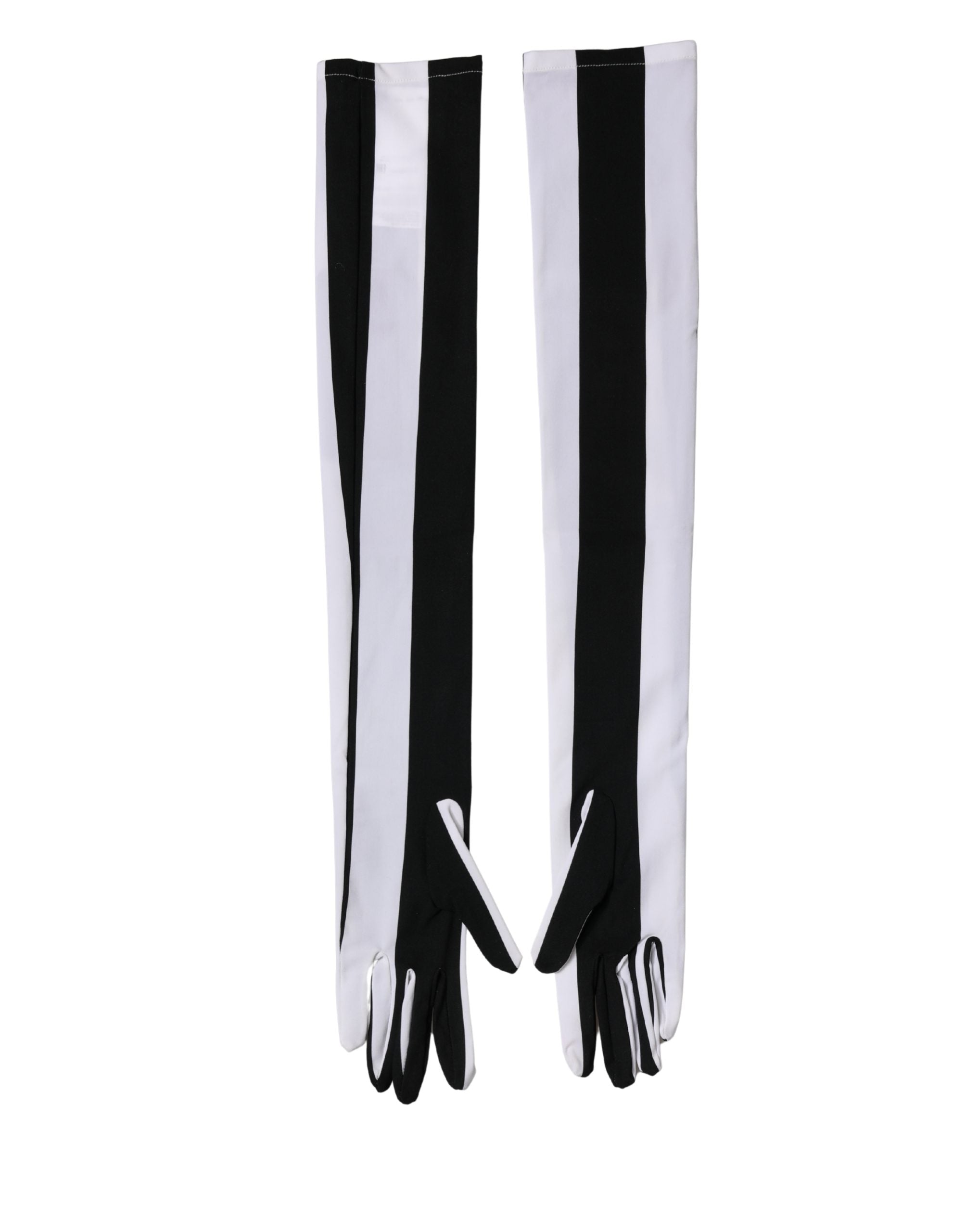 Black White Stripes Nylon Elbow Length Women Gloves - ventzia