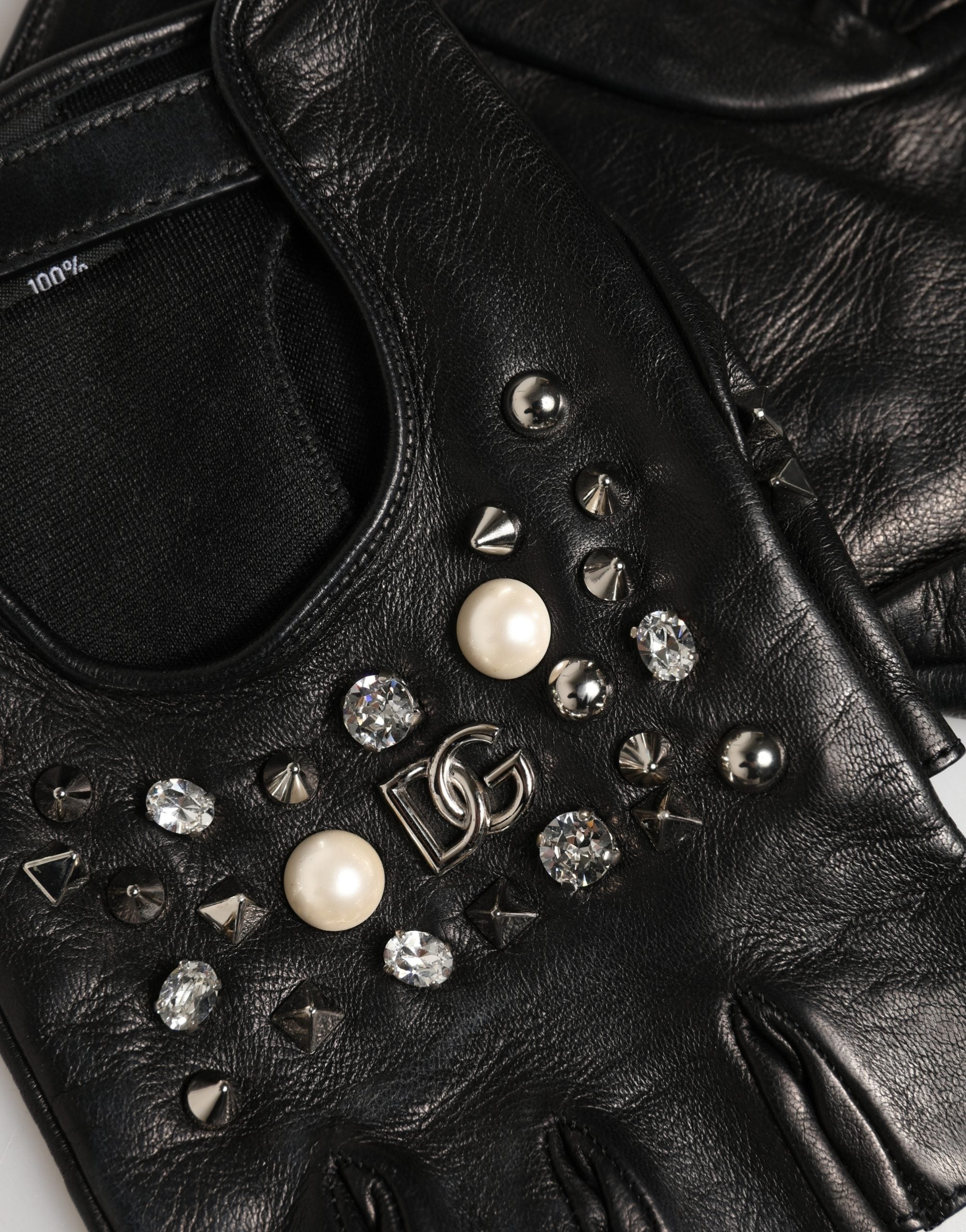 Black Embellished Wrist Length Mitten Women Gloves - ventzia