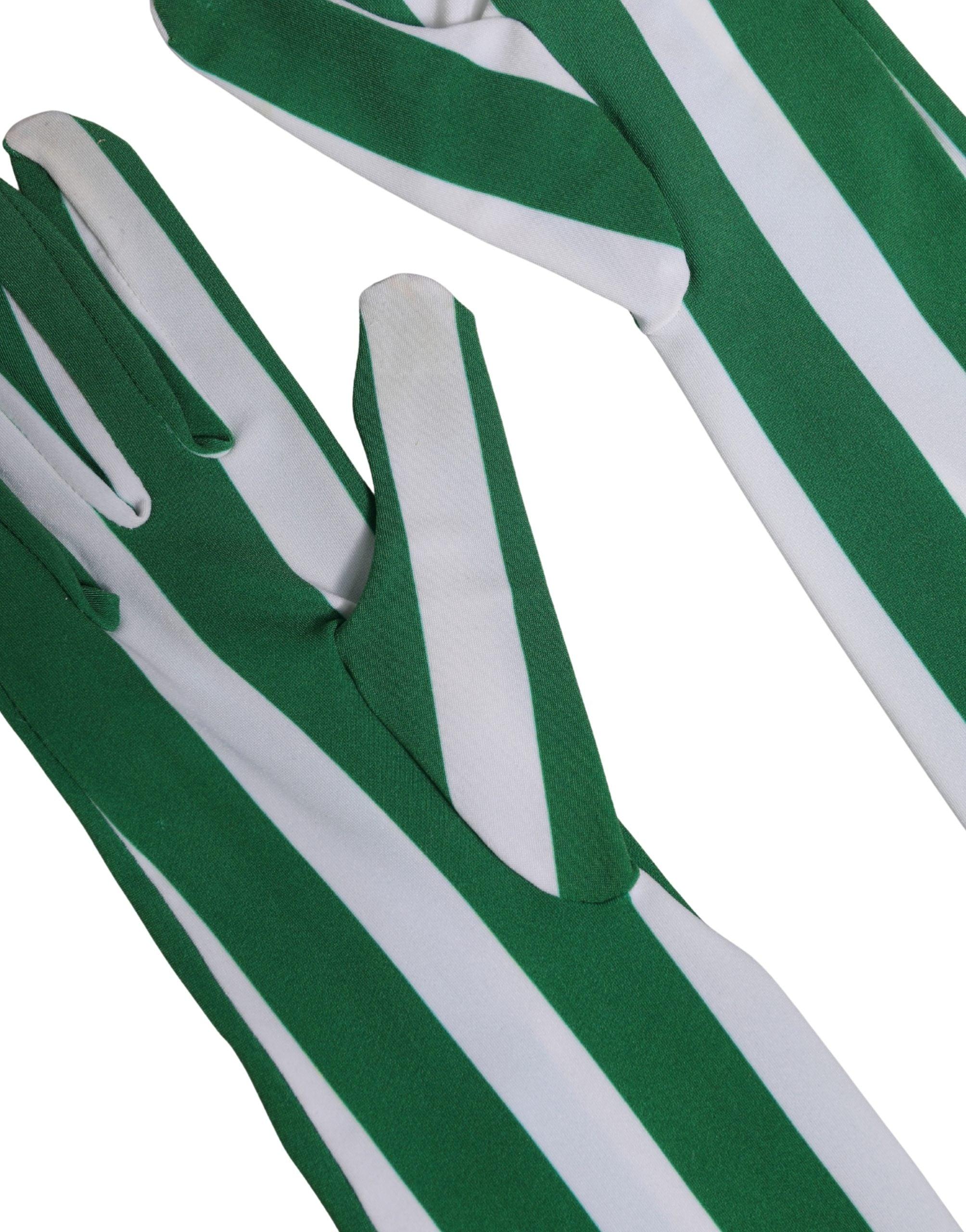 Green White Stripes Nylon Elbow Length Women Gloves - ventzia