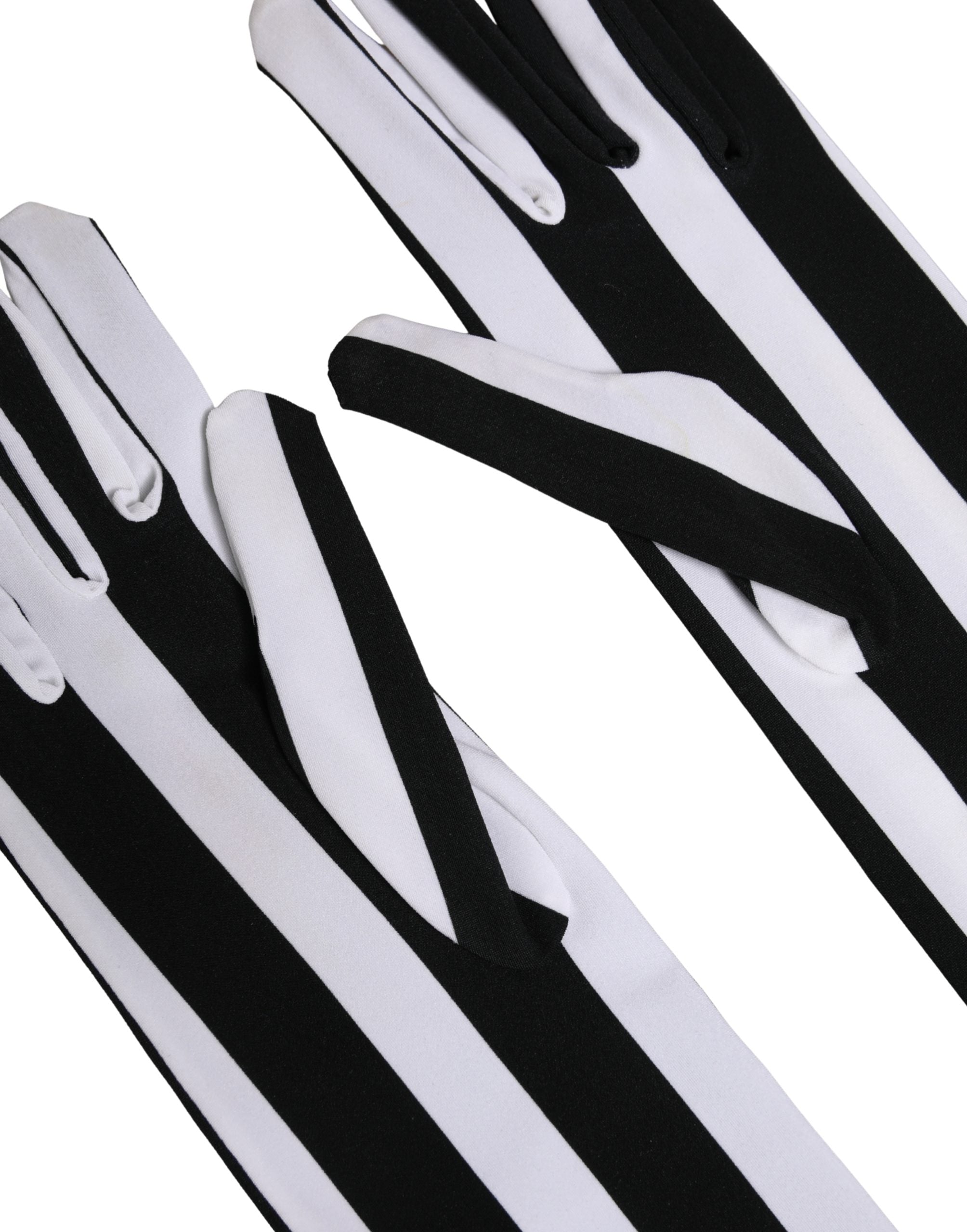 Black White Stripes Nylon Elbow Length Women Gloves - ventzia
