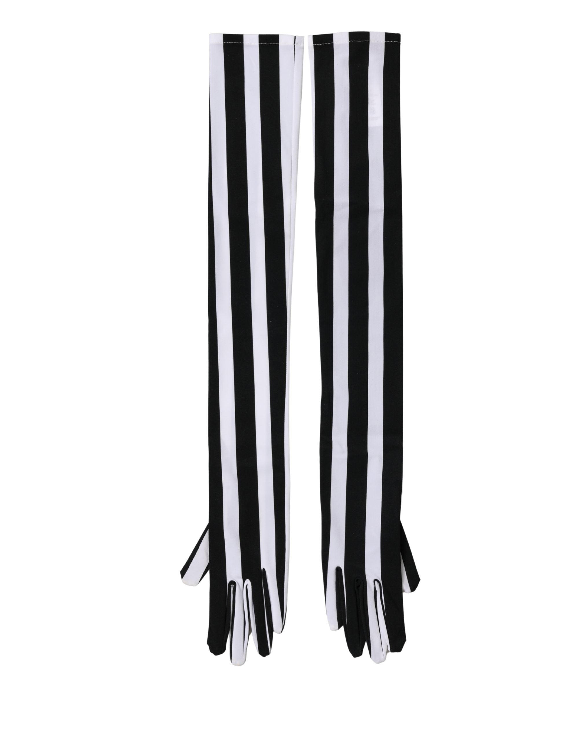Black White Stripes Nylon Elbow Length Women Gloves - ventzia