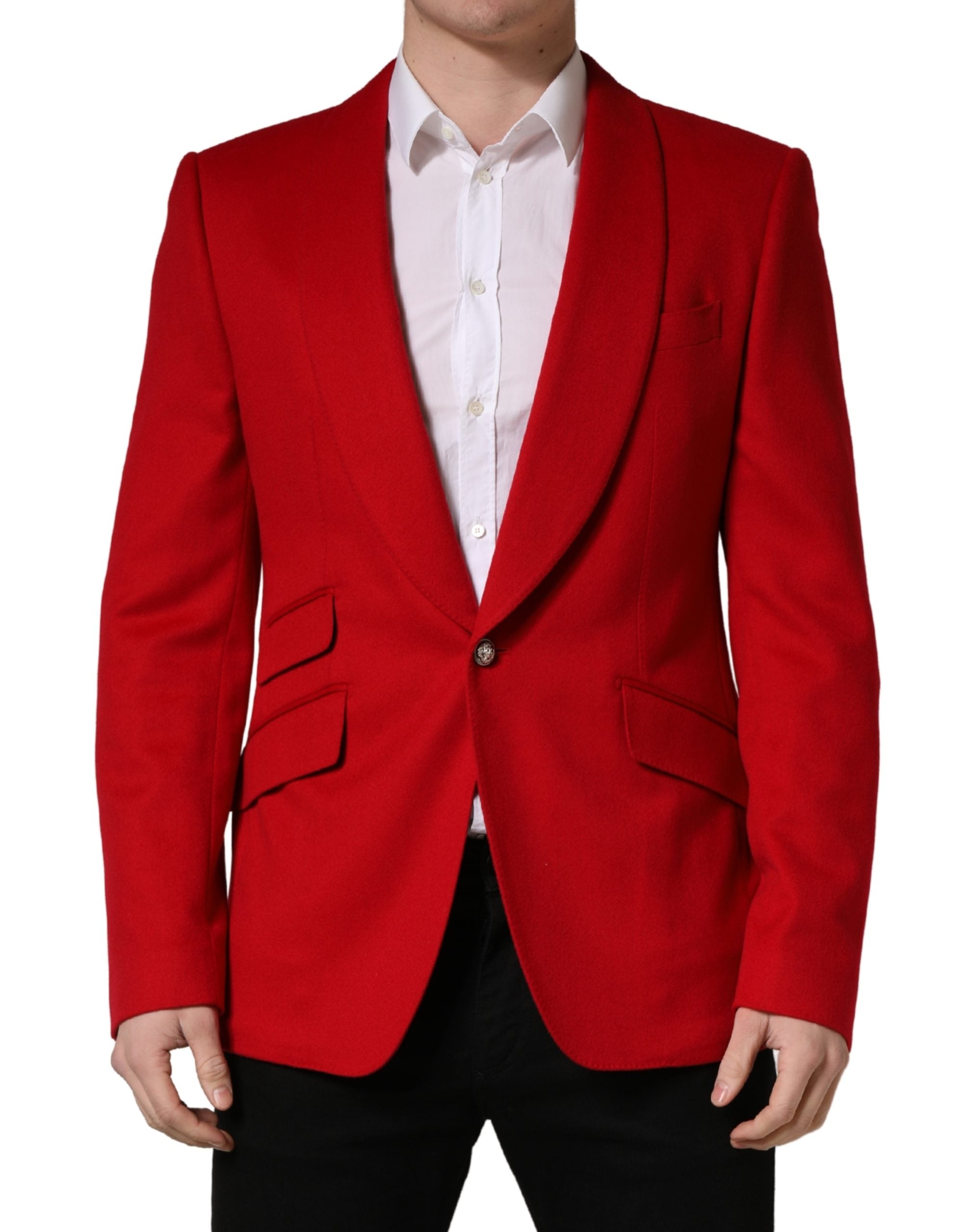 Red Cashmere Single Breasted Jacket Blazer - ventzia