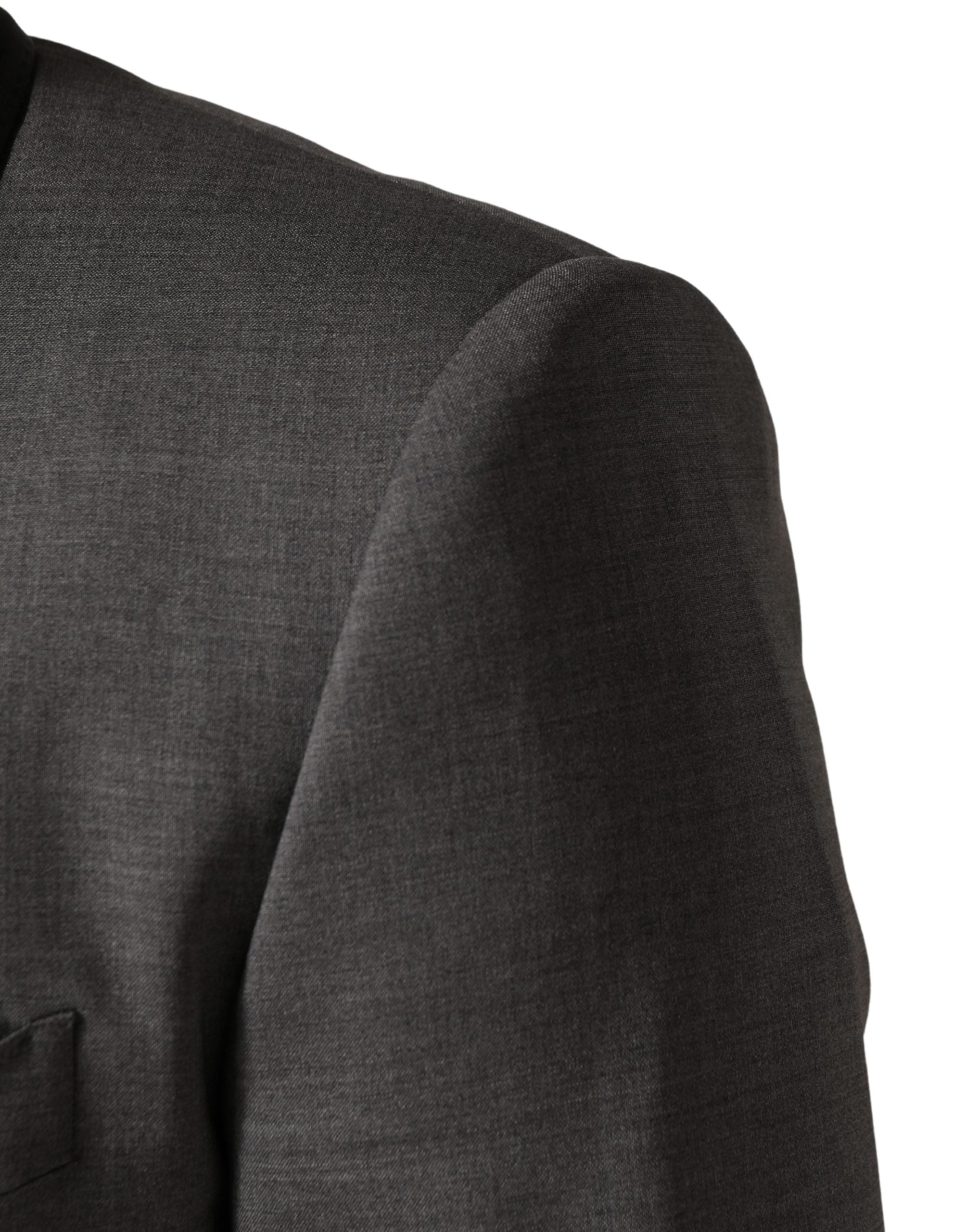 Gray Wool Single Breasted 1 Button 3PC Suit - ventzia