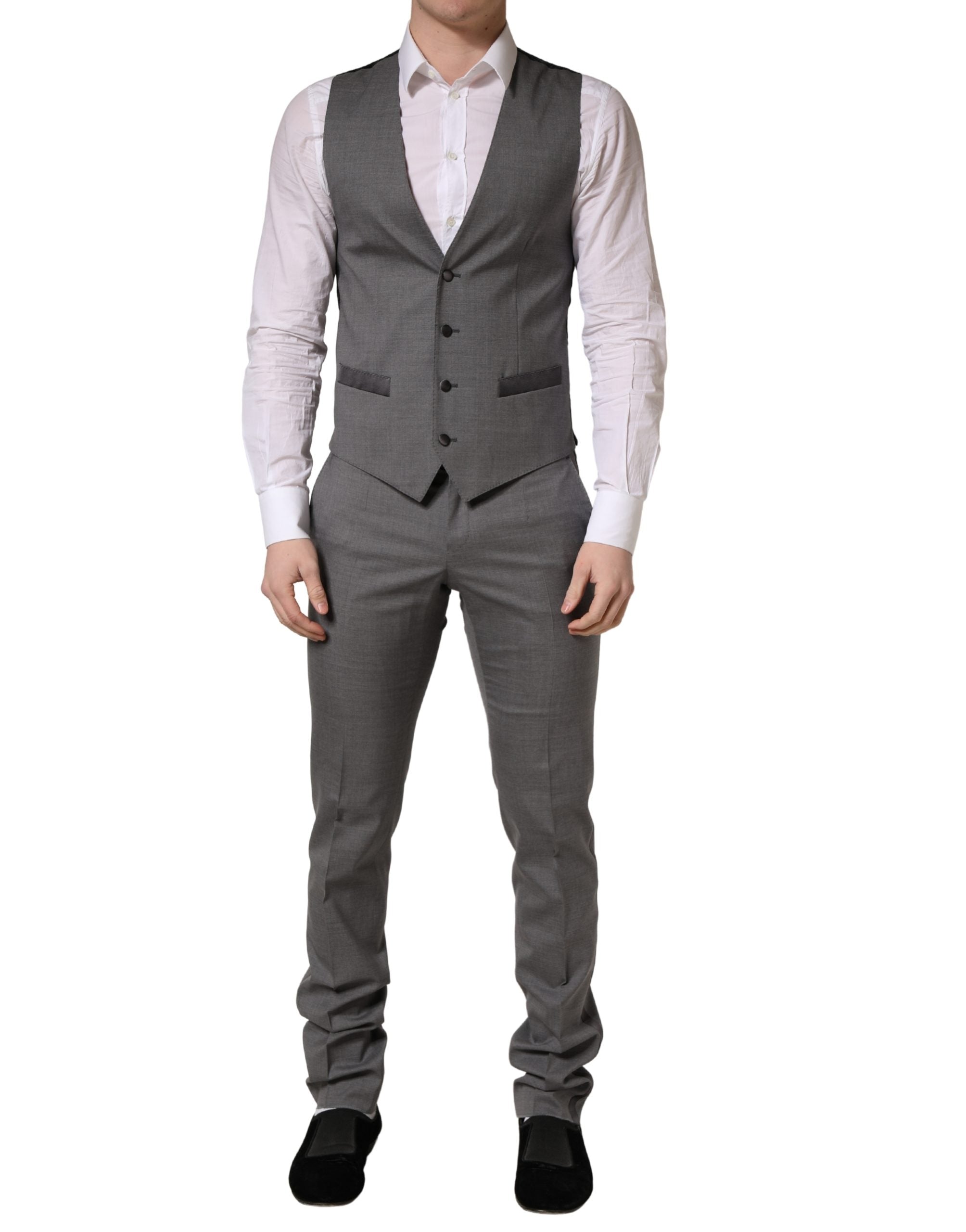 Gray Wool Single Breasted 1 Button 3PC Suit - ventzia