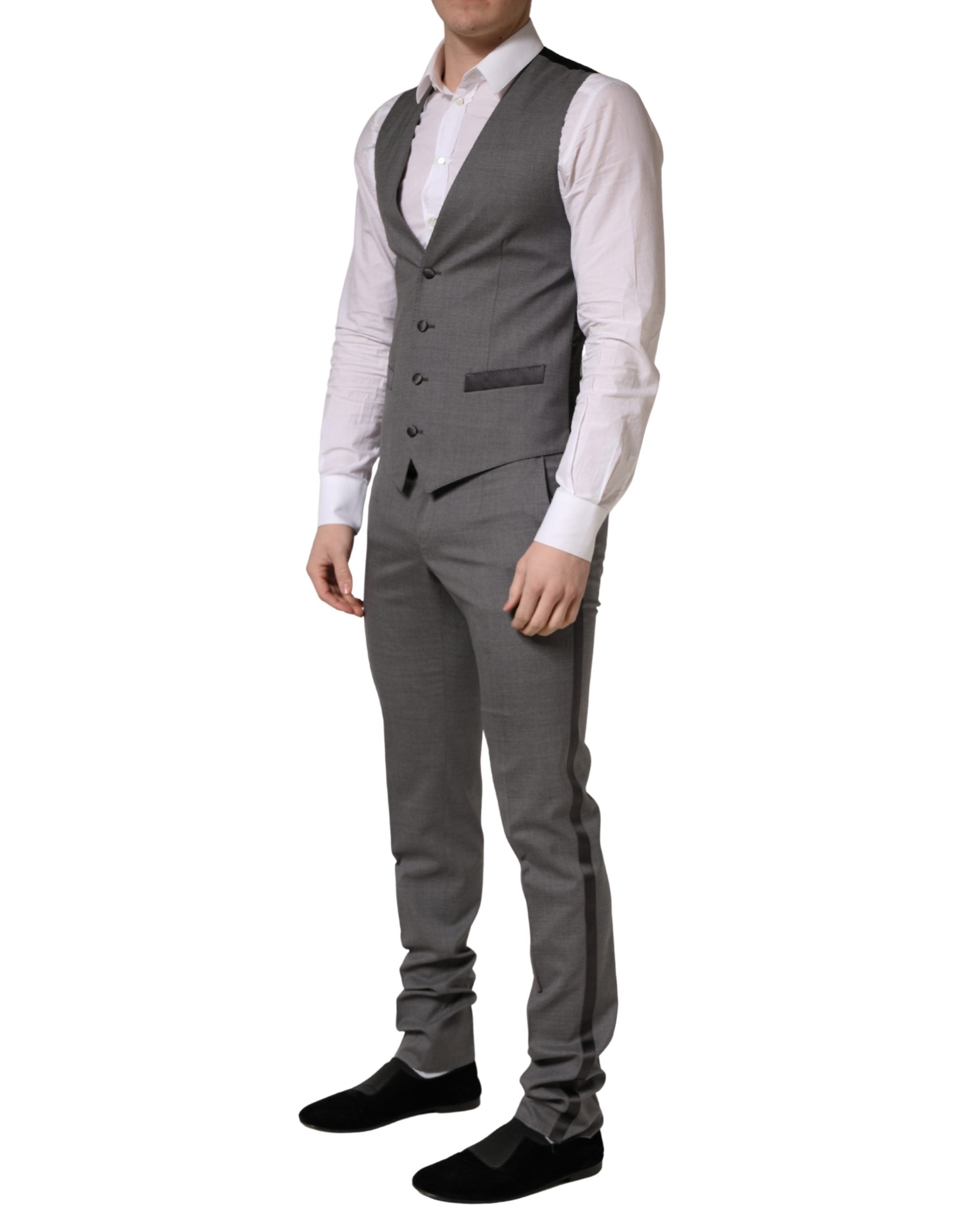 Gray Wool Single Breasted 1 Button 3PC Suit - ventzia