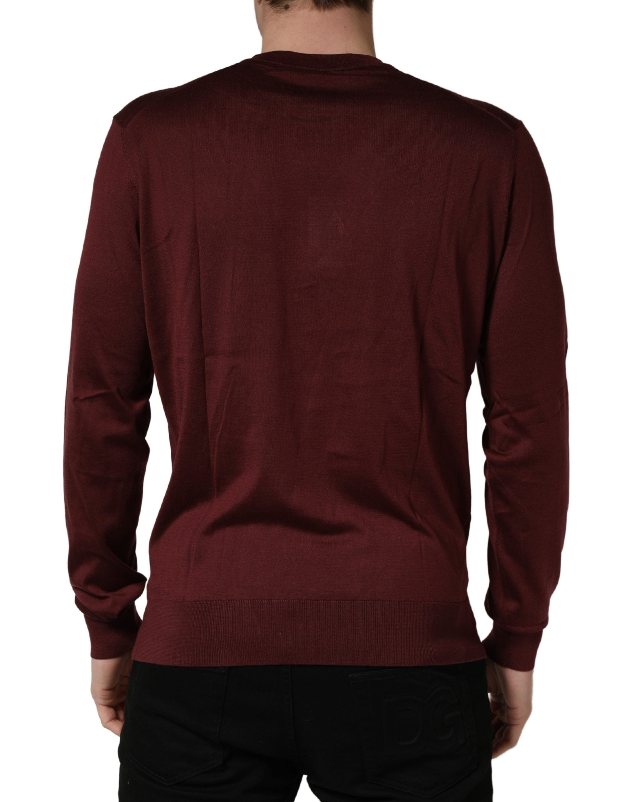 Maroon Silk Men Crew Neck Pullover Sweater - ventzia