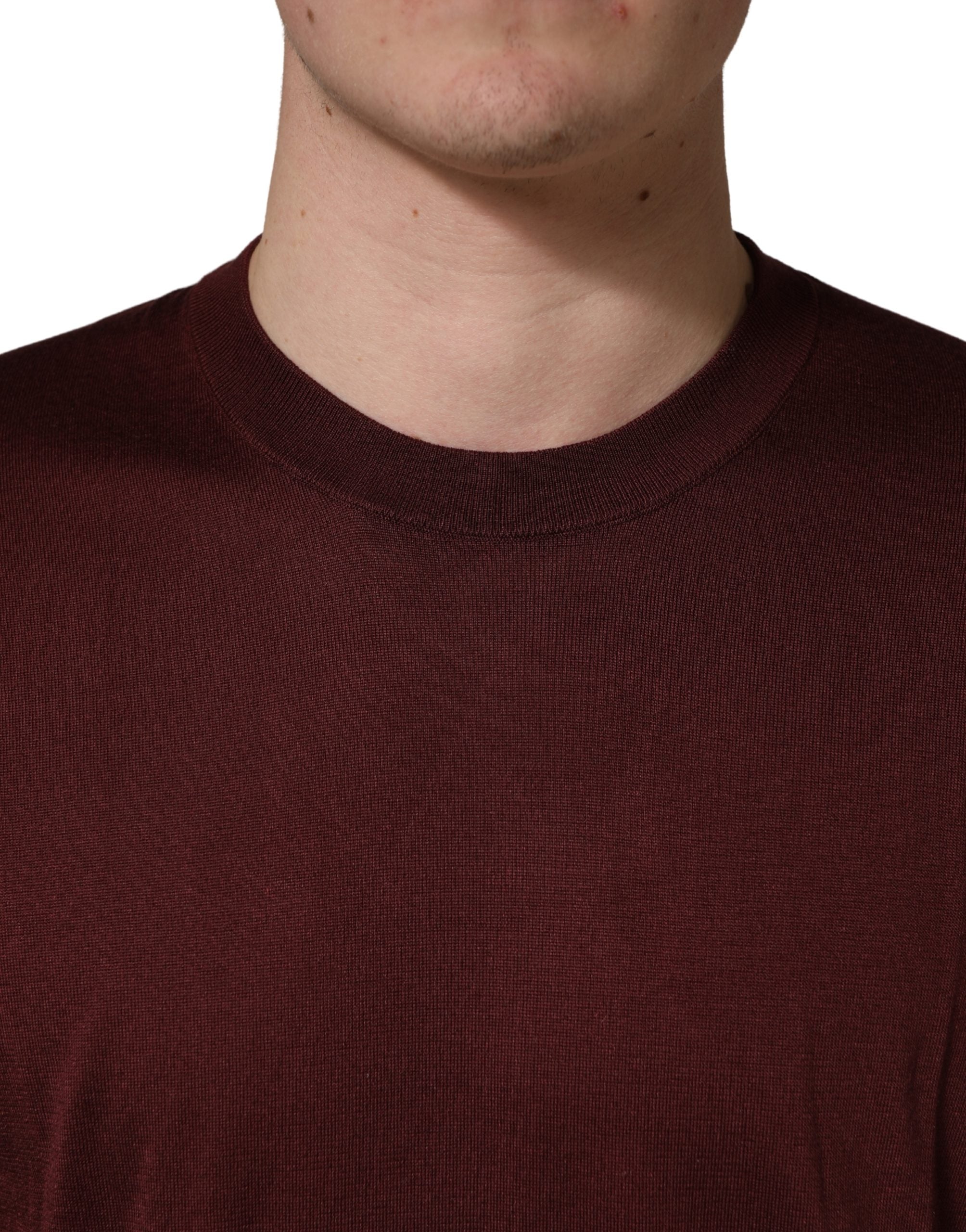 Maroon Silk Men Crew Neck Pullover Sweater - ventzia