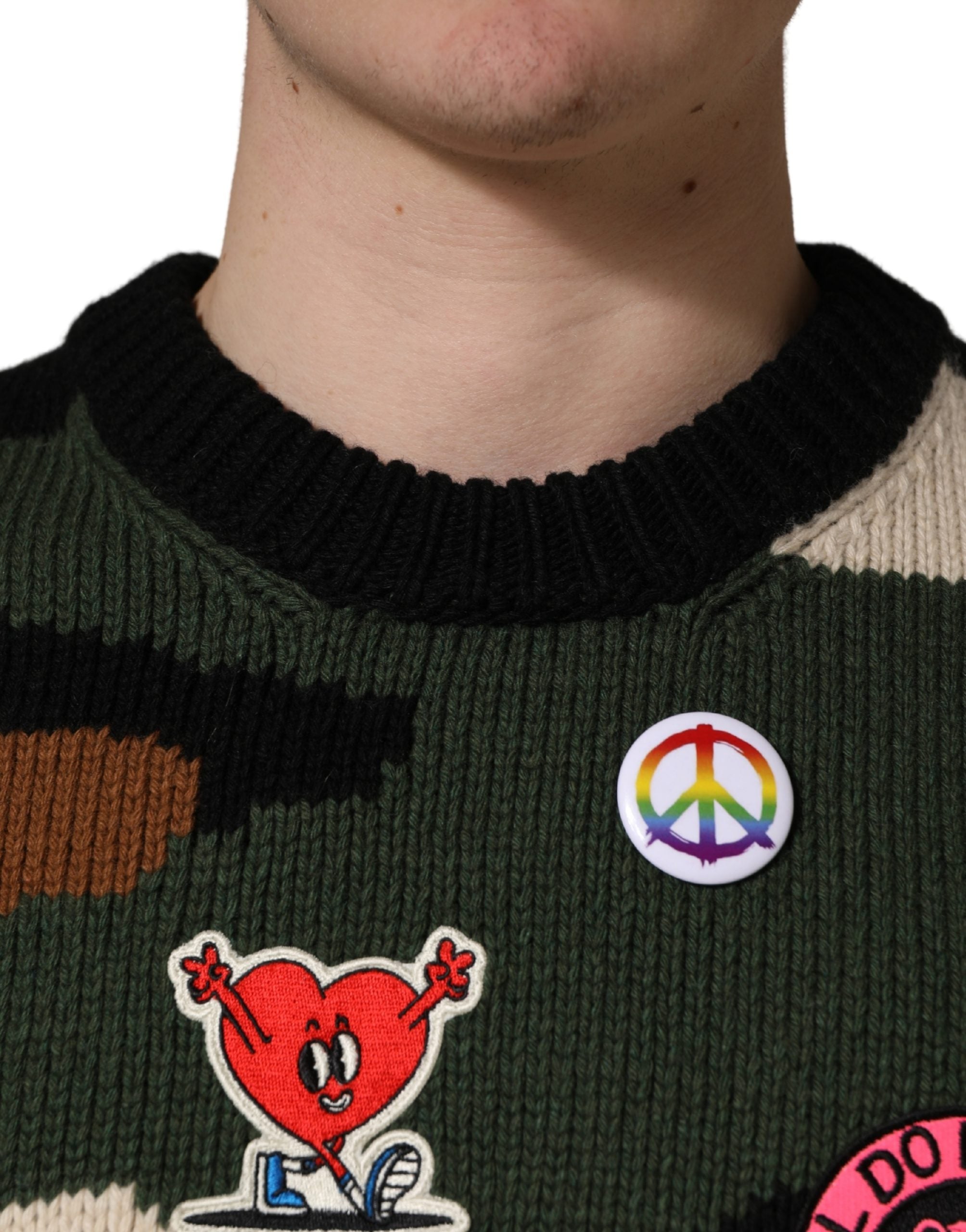 Multicolor Intarsia-Knit Camouflage Pullover Sweater - ventzia