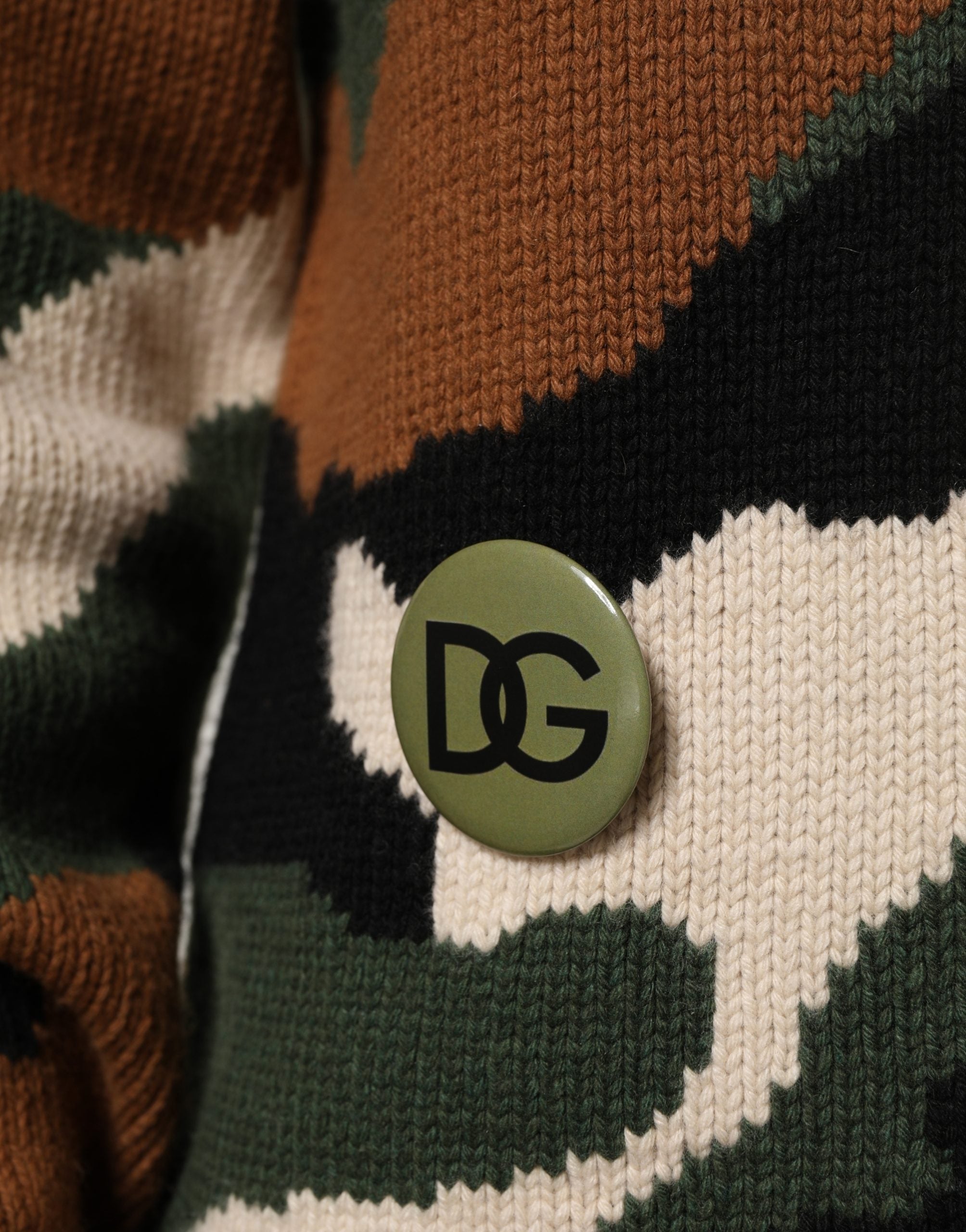 Multicolor Intarsia-Knit Camouflage Pullover Sweater - ventzia