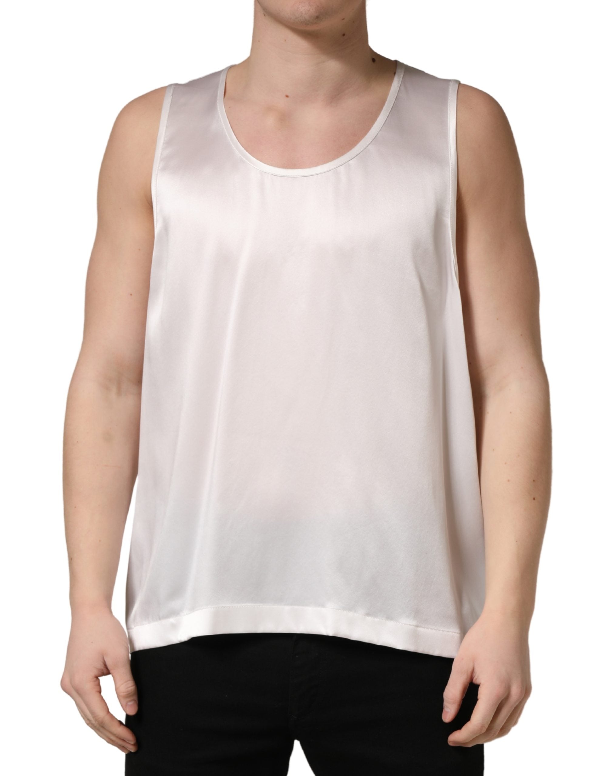 White Satin Polyester SleevelessTank T-shirt - ventzia