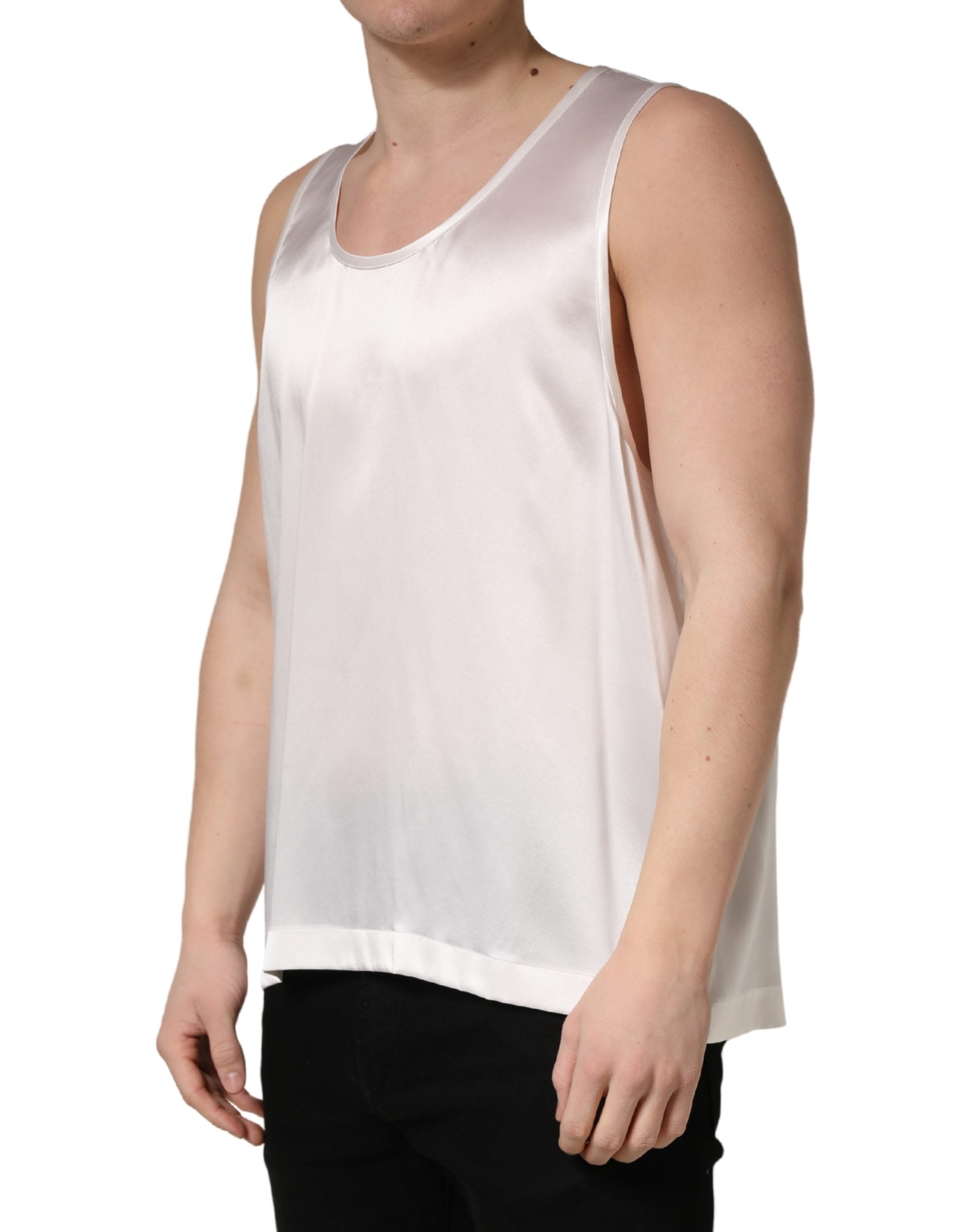 White Satin Polyester SleevelessTank T-shirt - ventzia