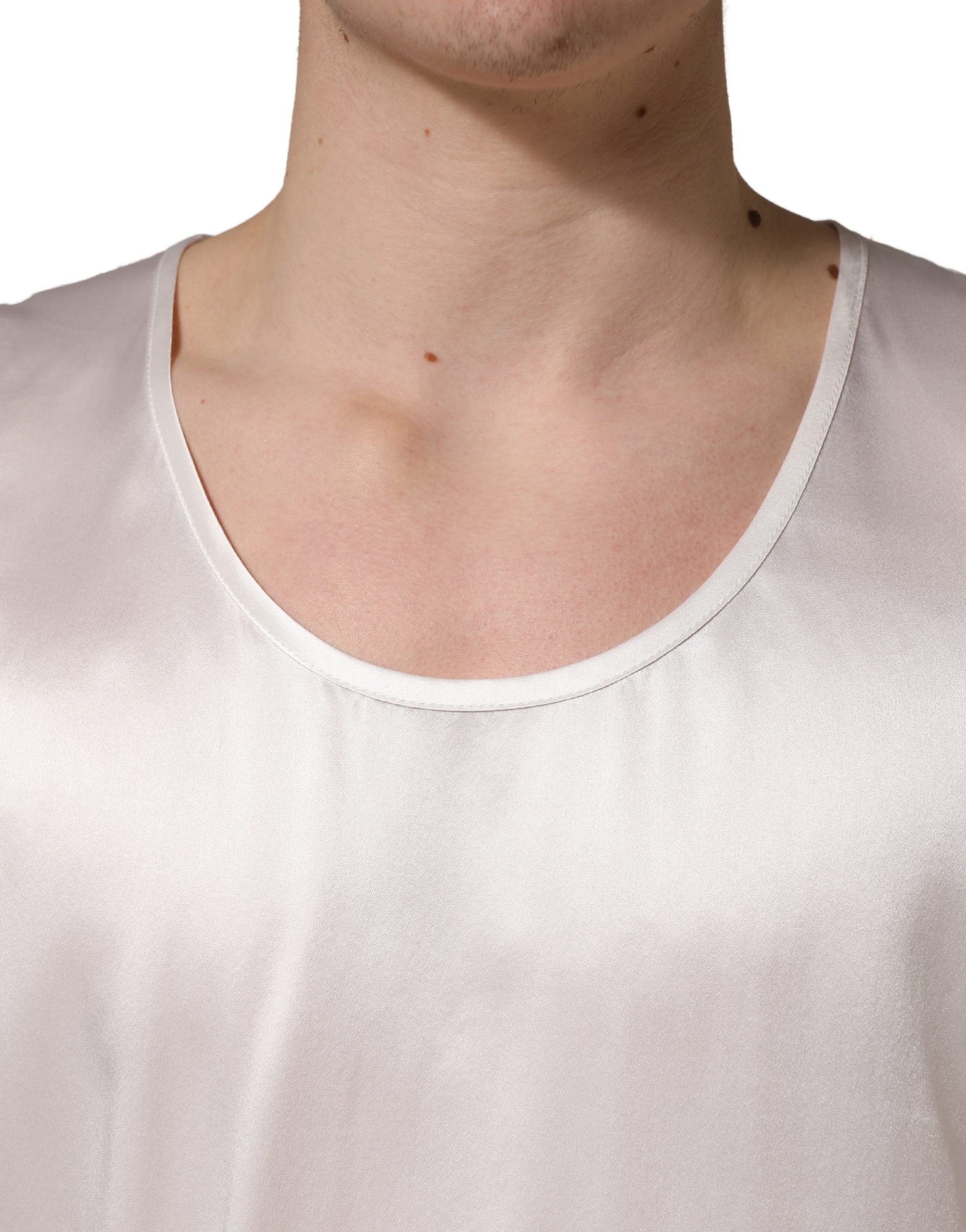 White Satin Polyester SleevelessTank T-shirt - ventzia