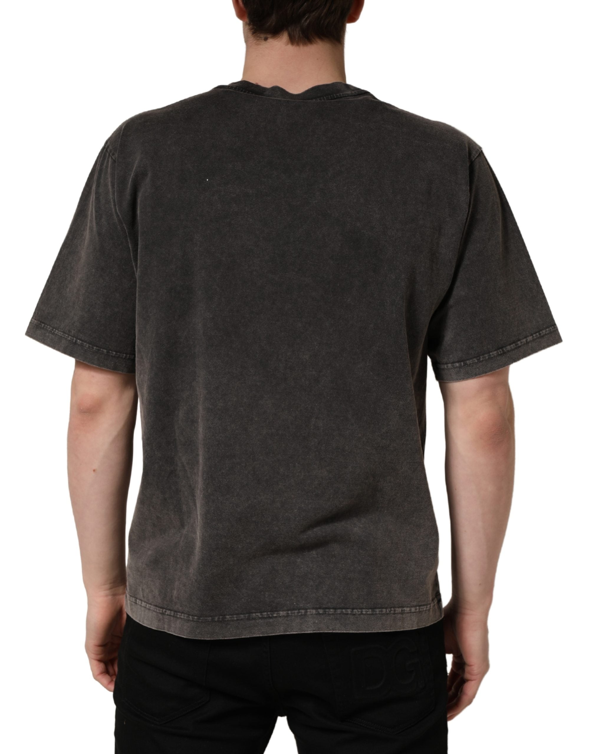 Gray Logo Embellished Men Crew Neck T-shirt - ventzia