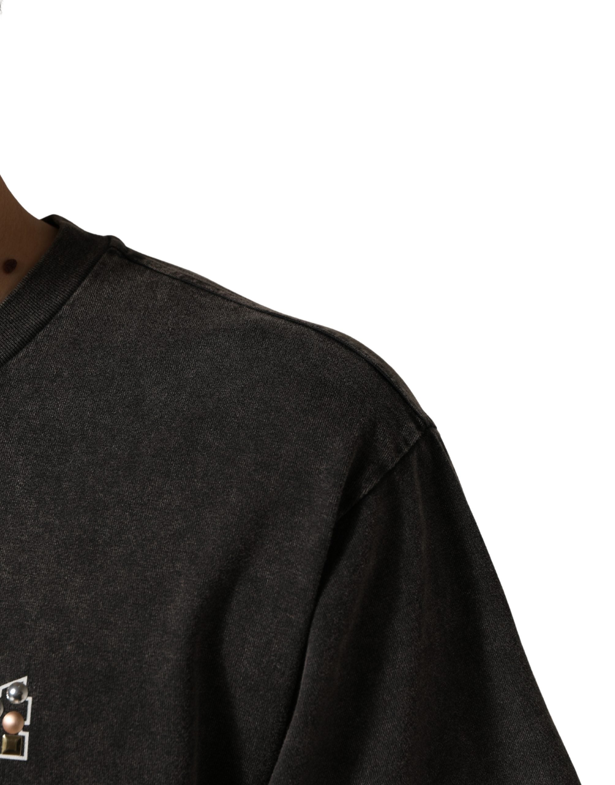 Gray Logo Embellished Men Crew Neck T-shirt - ventzia