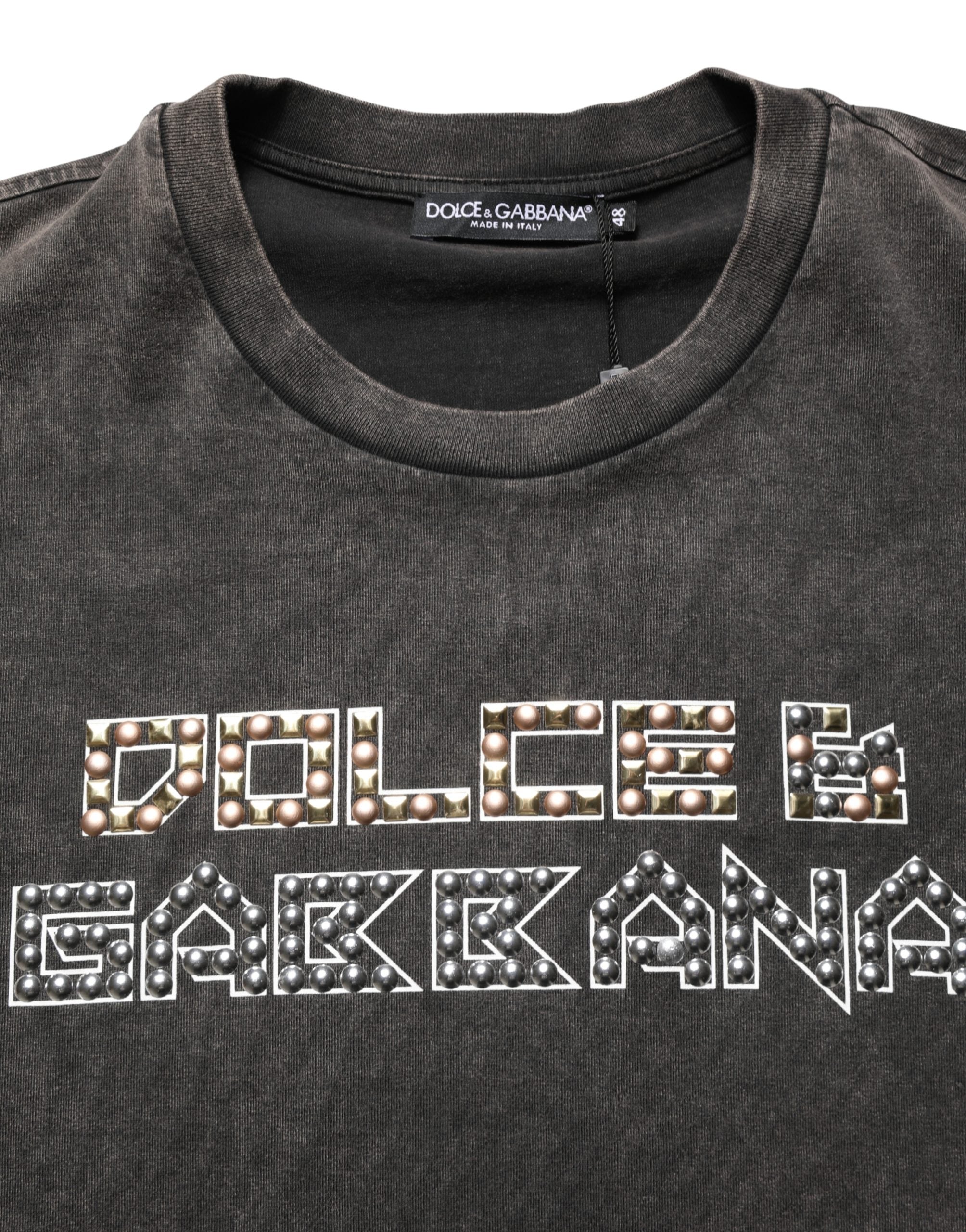 Gray Logo Embellished Men Crew Neck T-shirt - ventzia