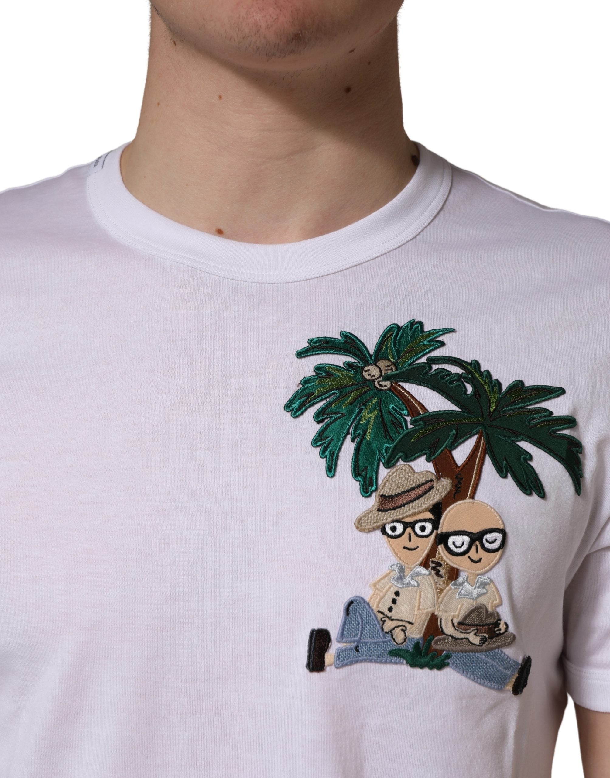 White Palm Embroidered Men Crew Neck T-shirt - ventzia
