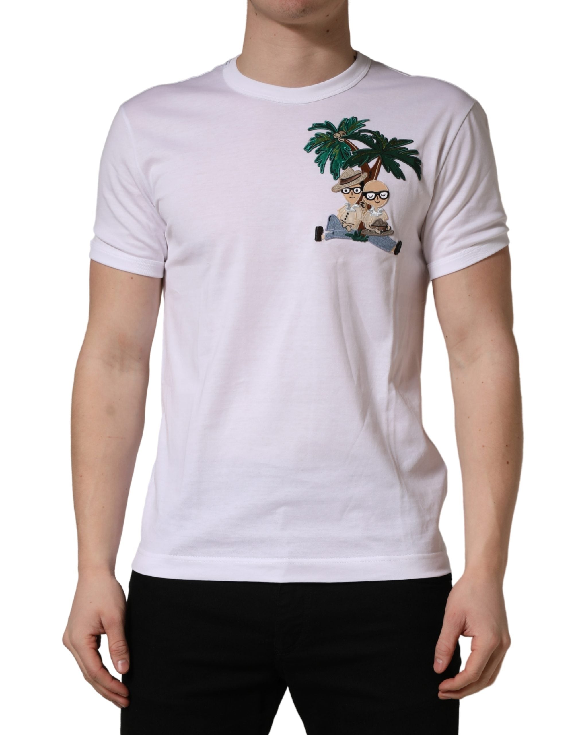White Palm Embroidered Men Crew Neck T-shirt - ventzia