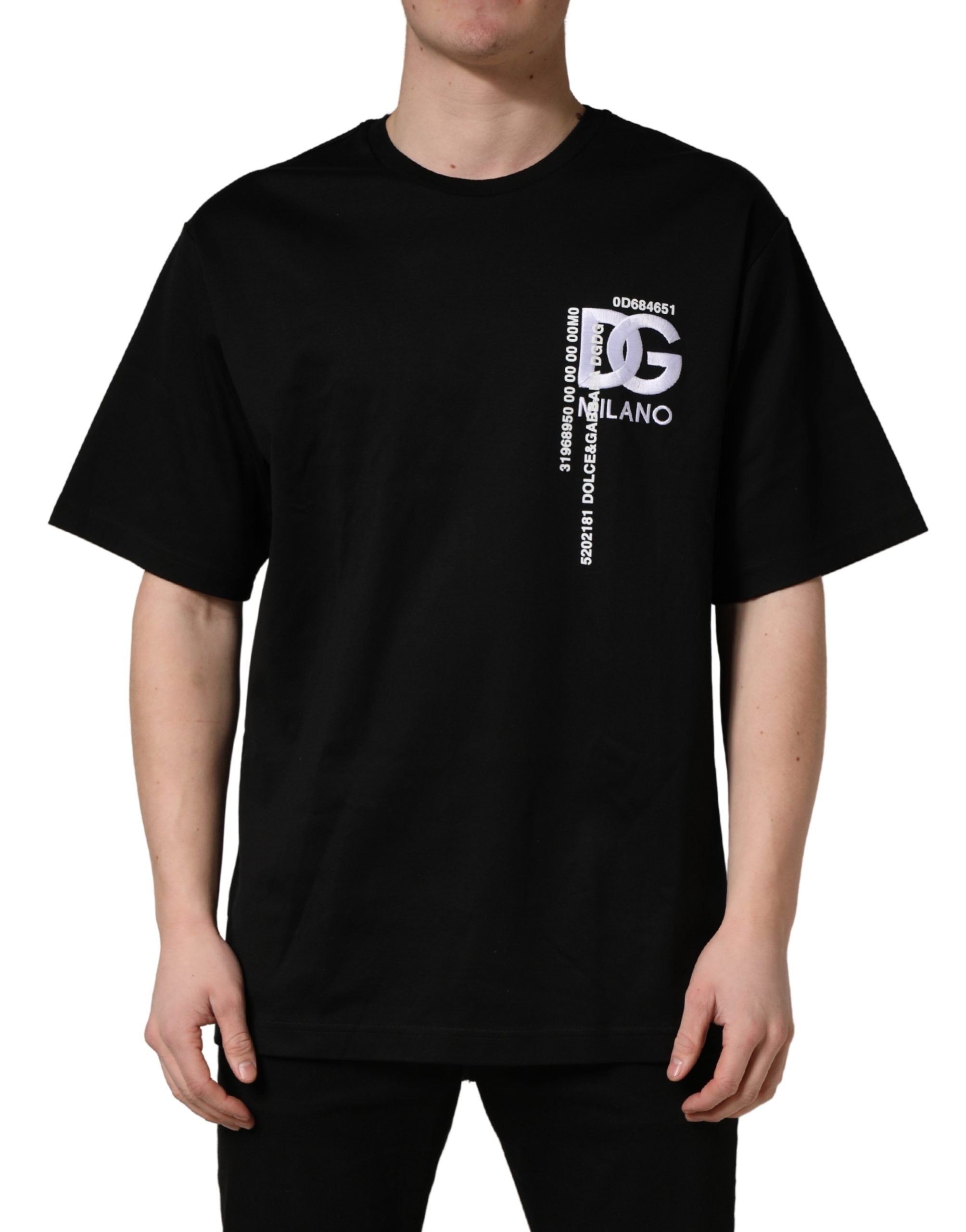 Black Logo Embroidered Men Crew Neck T-shirt - ventzia