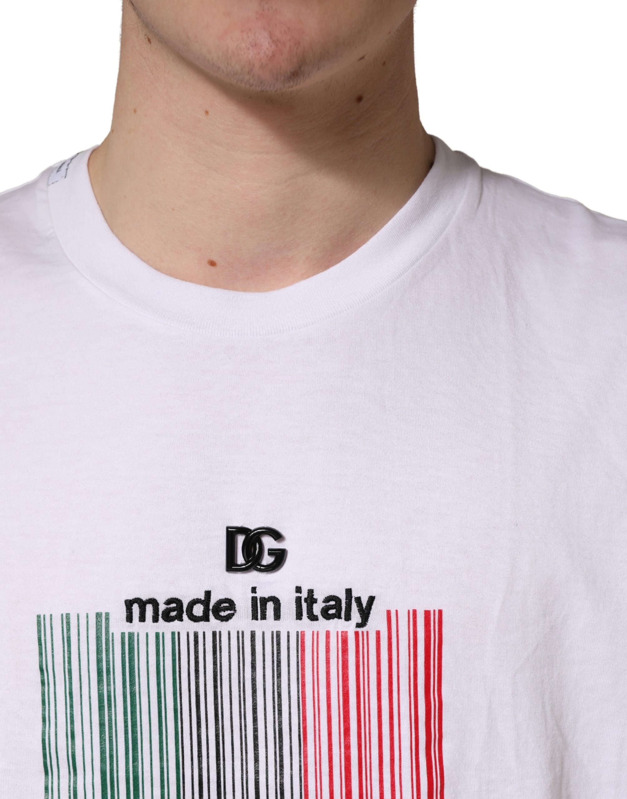 White Barcode Cotton Crew Neck Men T-shirt - ventzia