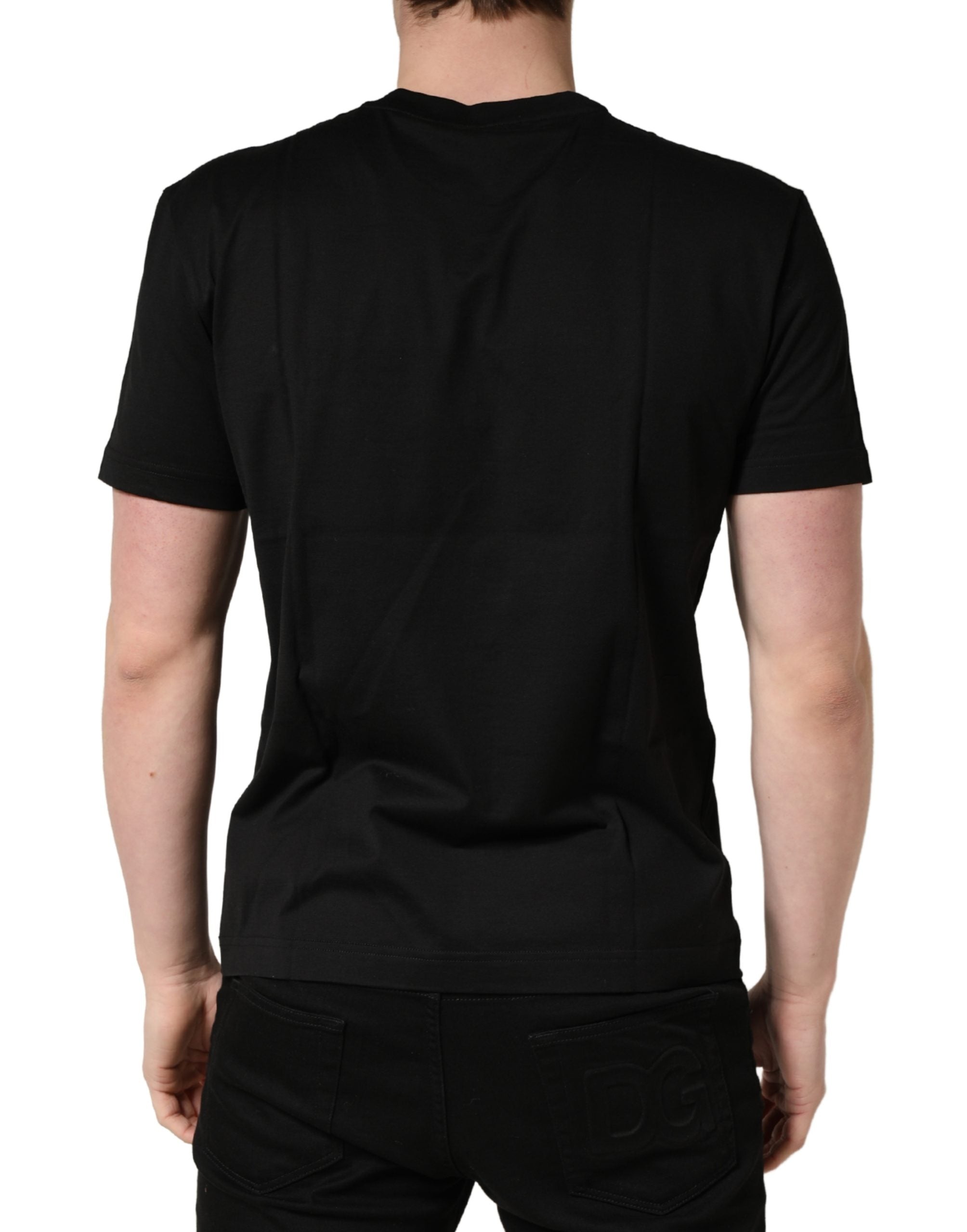 Black Logo DG Print Cotton Crew Neck T-shirt - ventzia