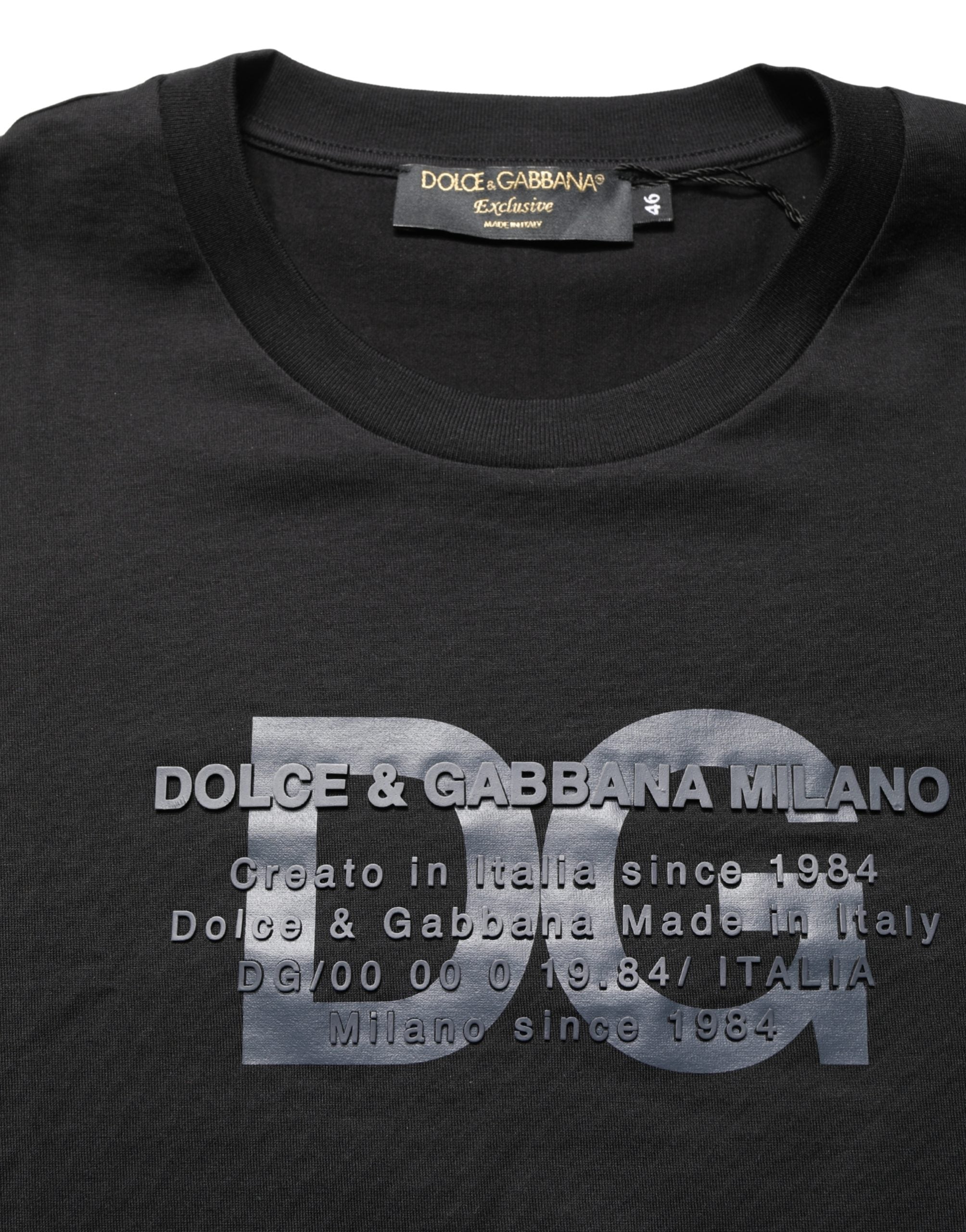 Black Logo DG Print Cotton Crew Neck T-shirt - ventzia