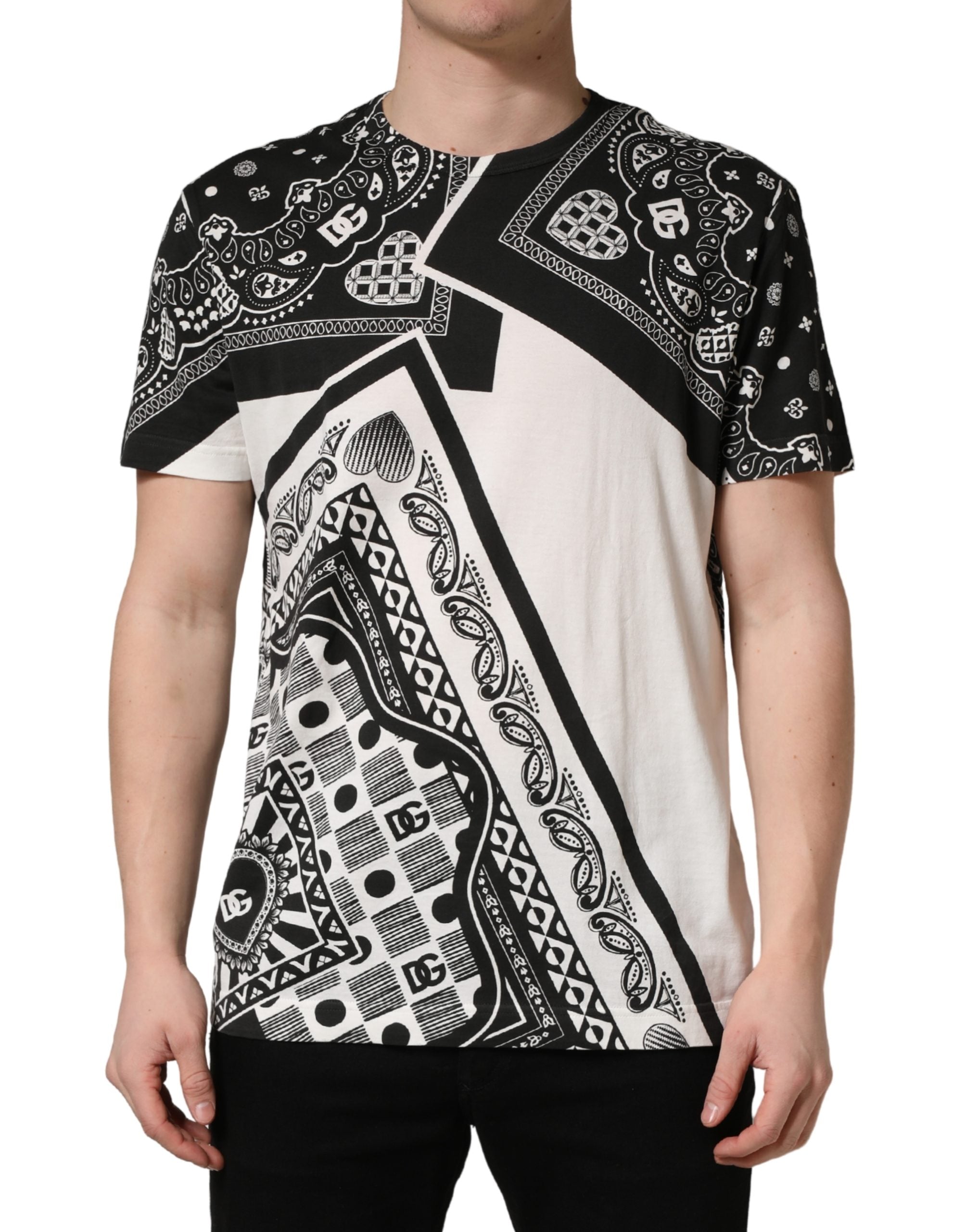 Black White Bandana Cotton Crew Neck  T-shirt - ventzia