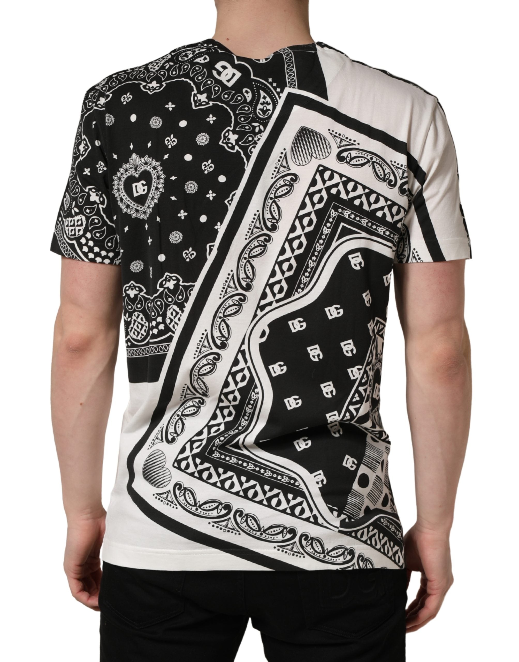 Black White Bandana Cotton Crew Neck  T-shirt - ventzia