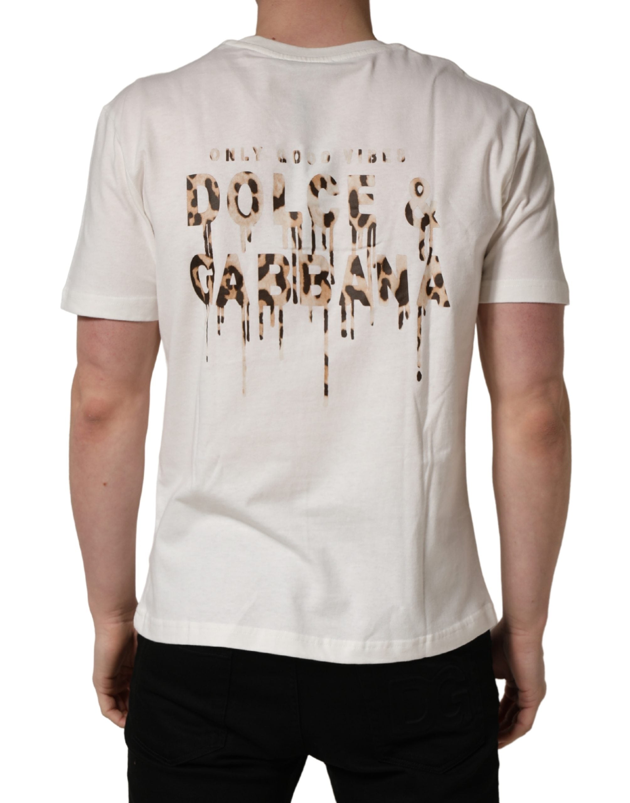 White Logo Patch Cotton Men Crew Neck  T-shirt - ventzia