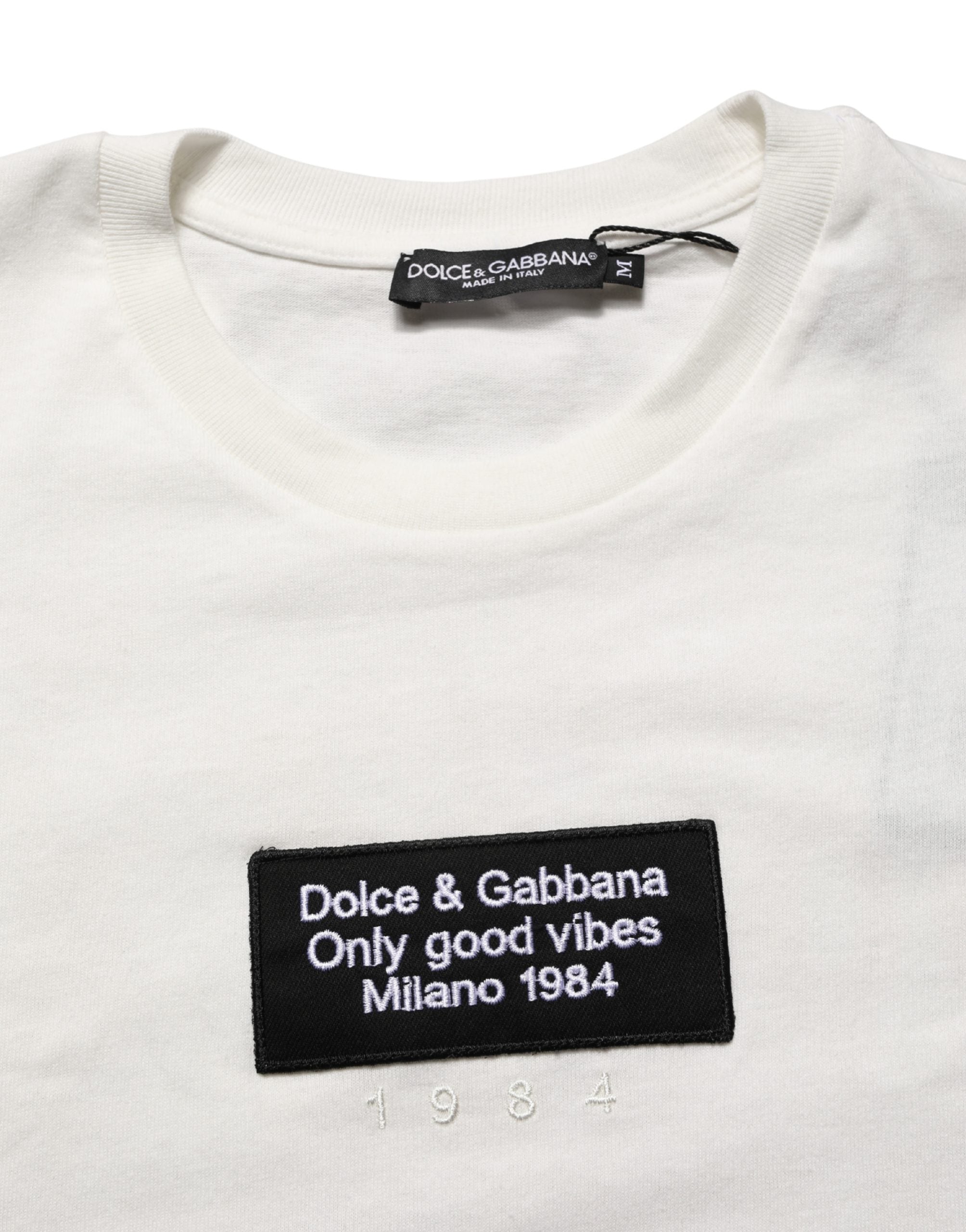 White Logo Patch Cotton Men Crew Neck  T-shirt - ventzia