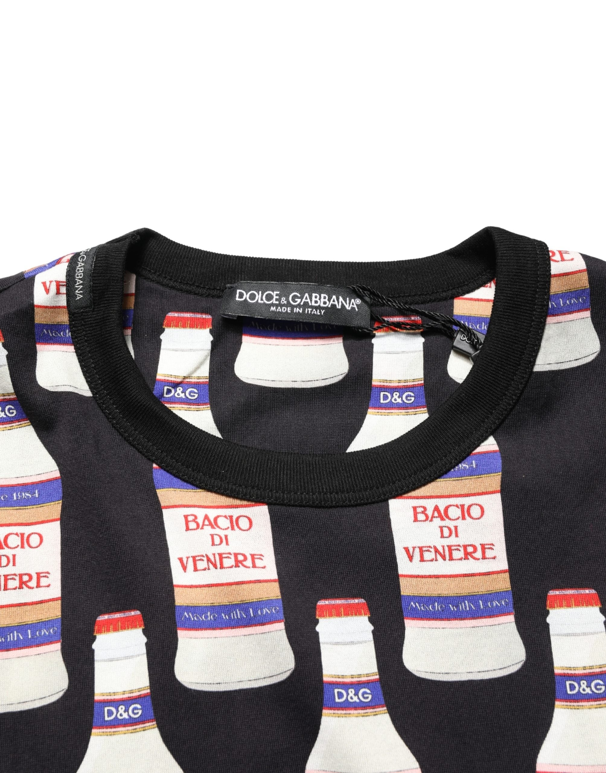 Black Bottle Print Cotton Crew Neck  T-shirt - ventzia