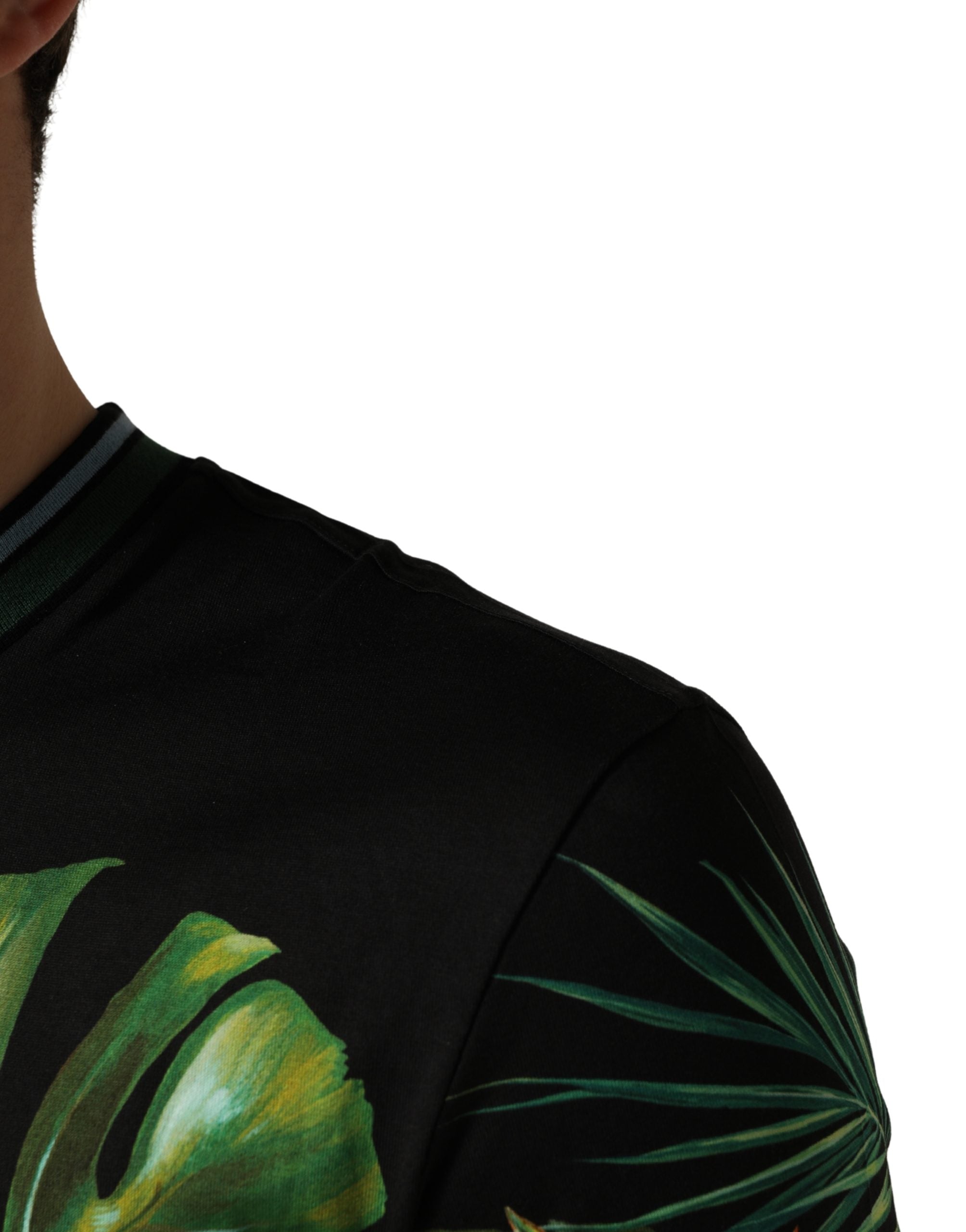Black Bird Print Cotton Men Crew Neck T-shirt - ventzia