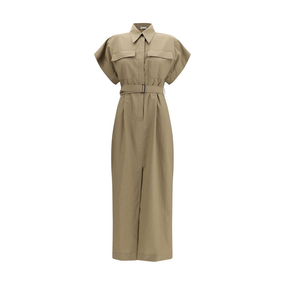 Beige Cotton Casual Dress - ventzia