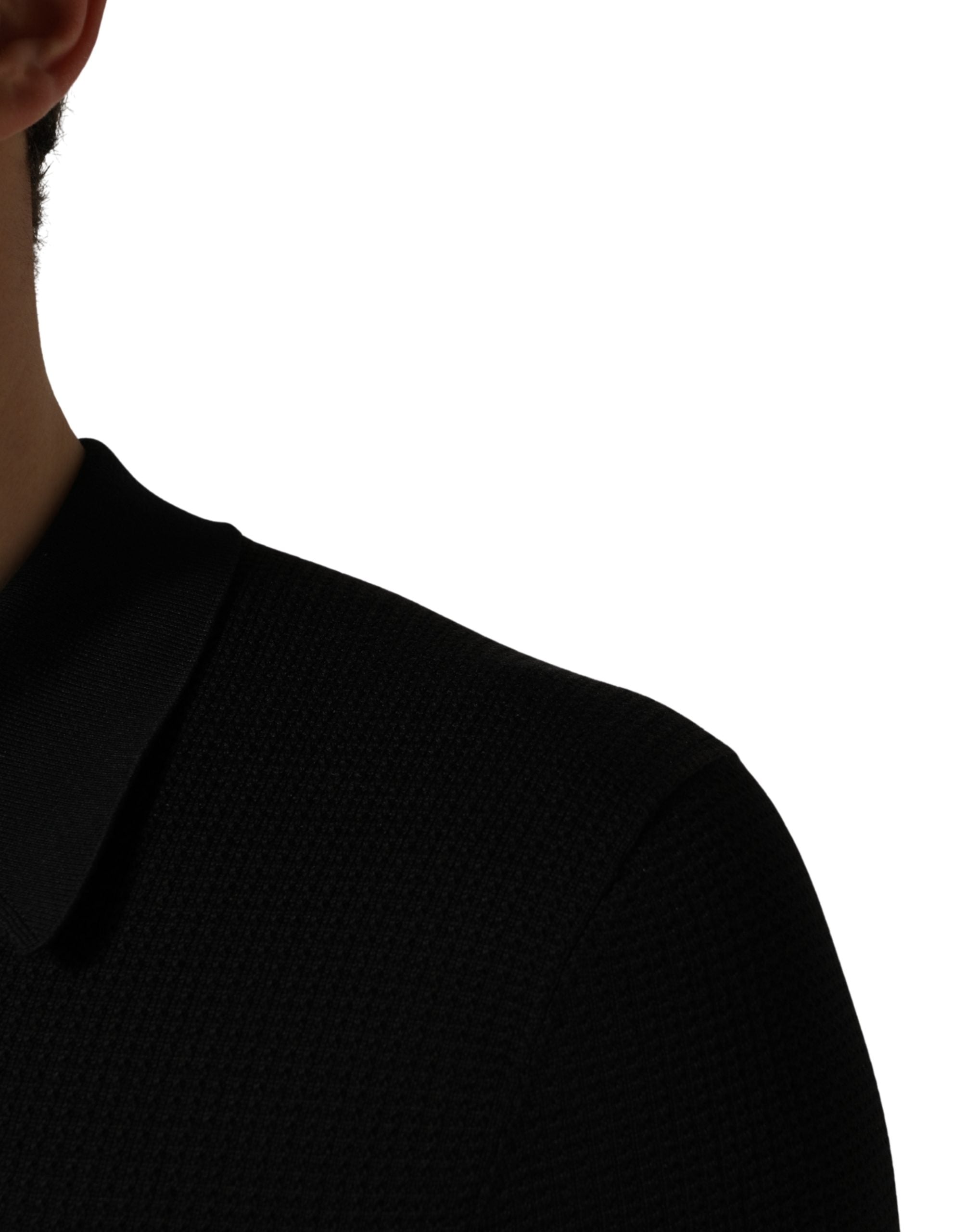 Black Heraldic Crest Patch Silk Polo T-shirt - ventzia