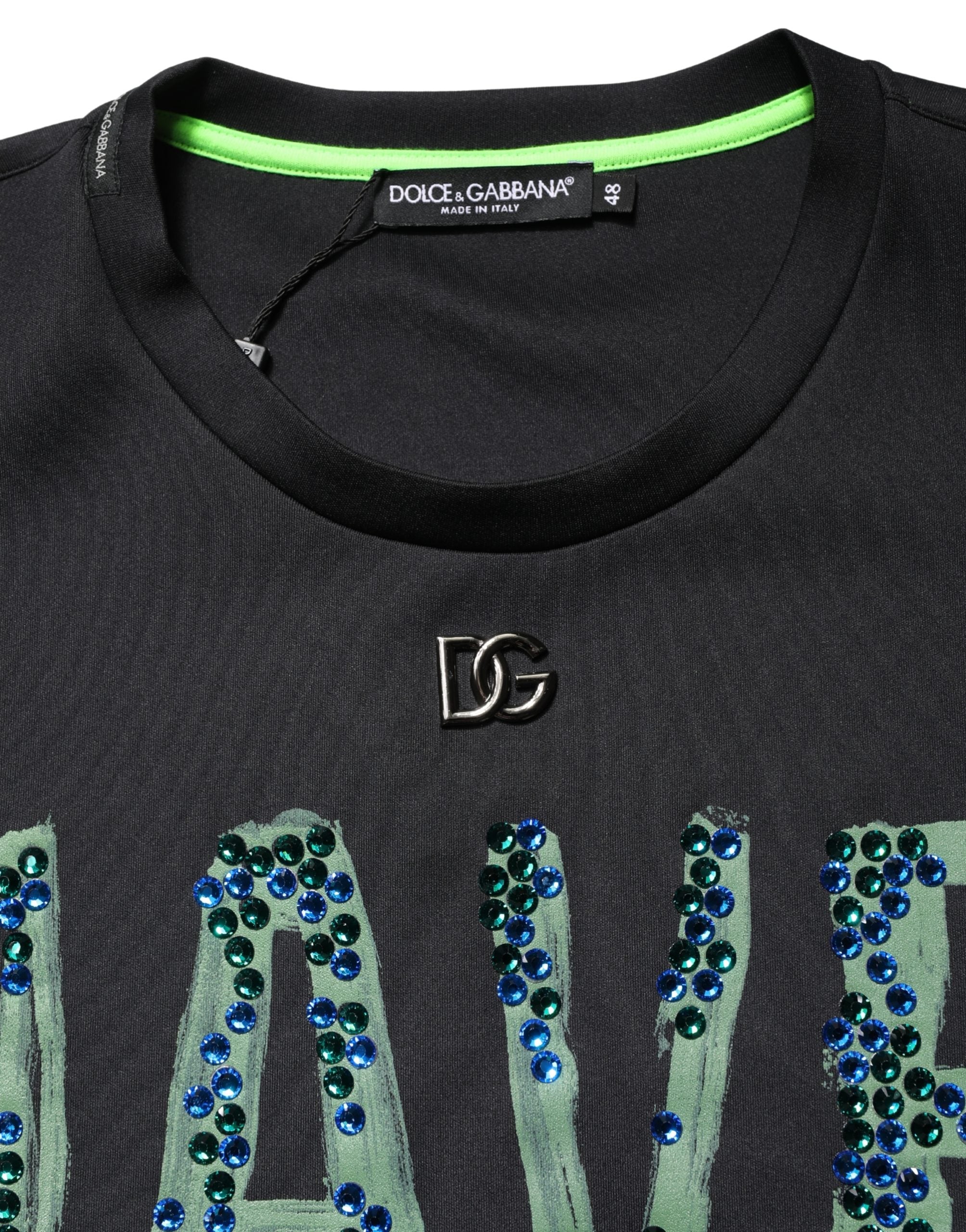 Black Have Fun Embellished Crew Neck T-shirt - ventzia