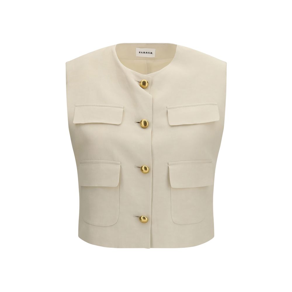 Beige Wool Sleveless Jacket - ventzia